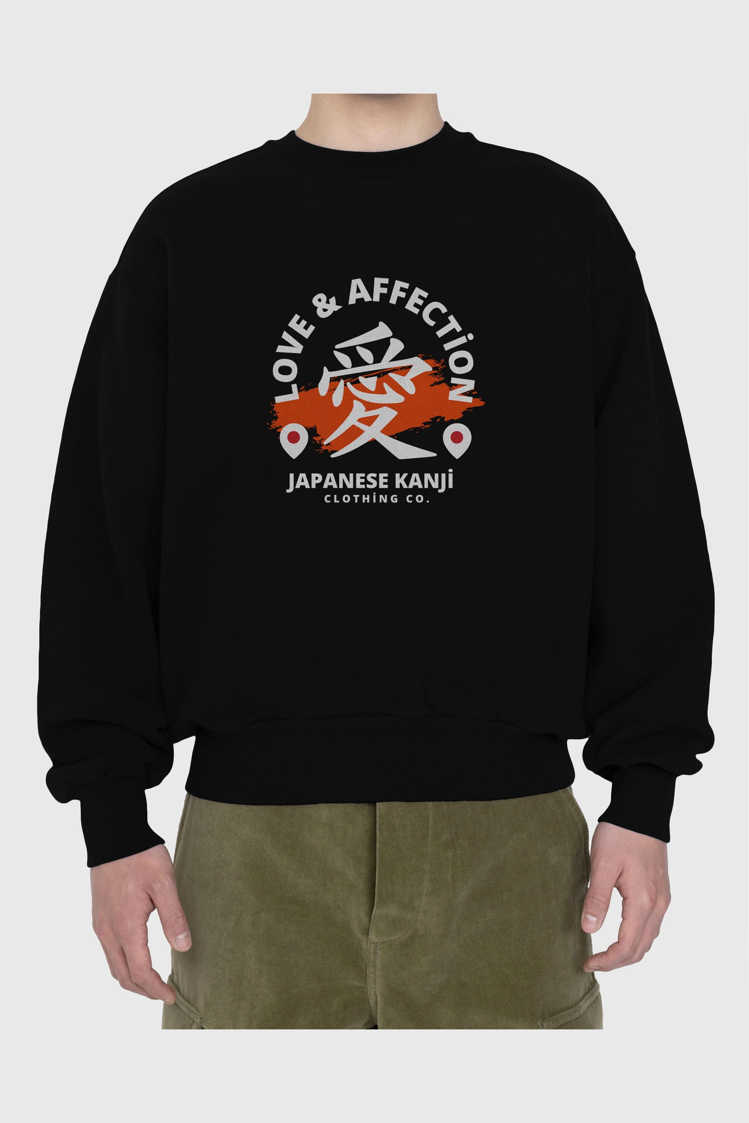 Love Affection Japanese Yazılı Ön Baskılı Oversize Sweatshirt Erkek Kadın Unisex