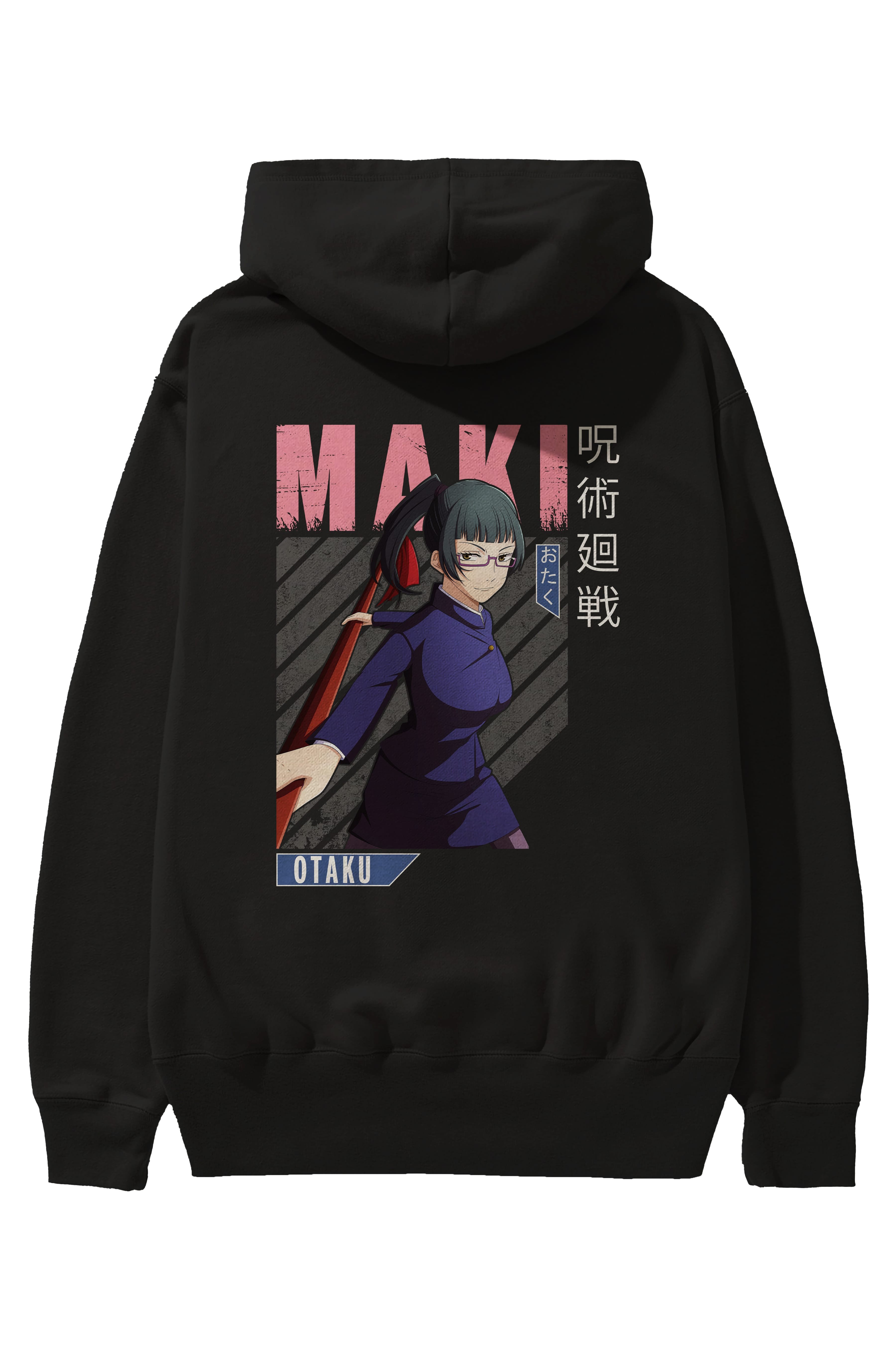 Maki Zenin CHAINSAWMAN Anime Arka Baskılı Hoodie Oversize Kapüşonlu Sweatshirt Erkek Kadın Unisex