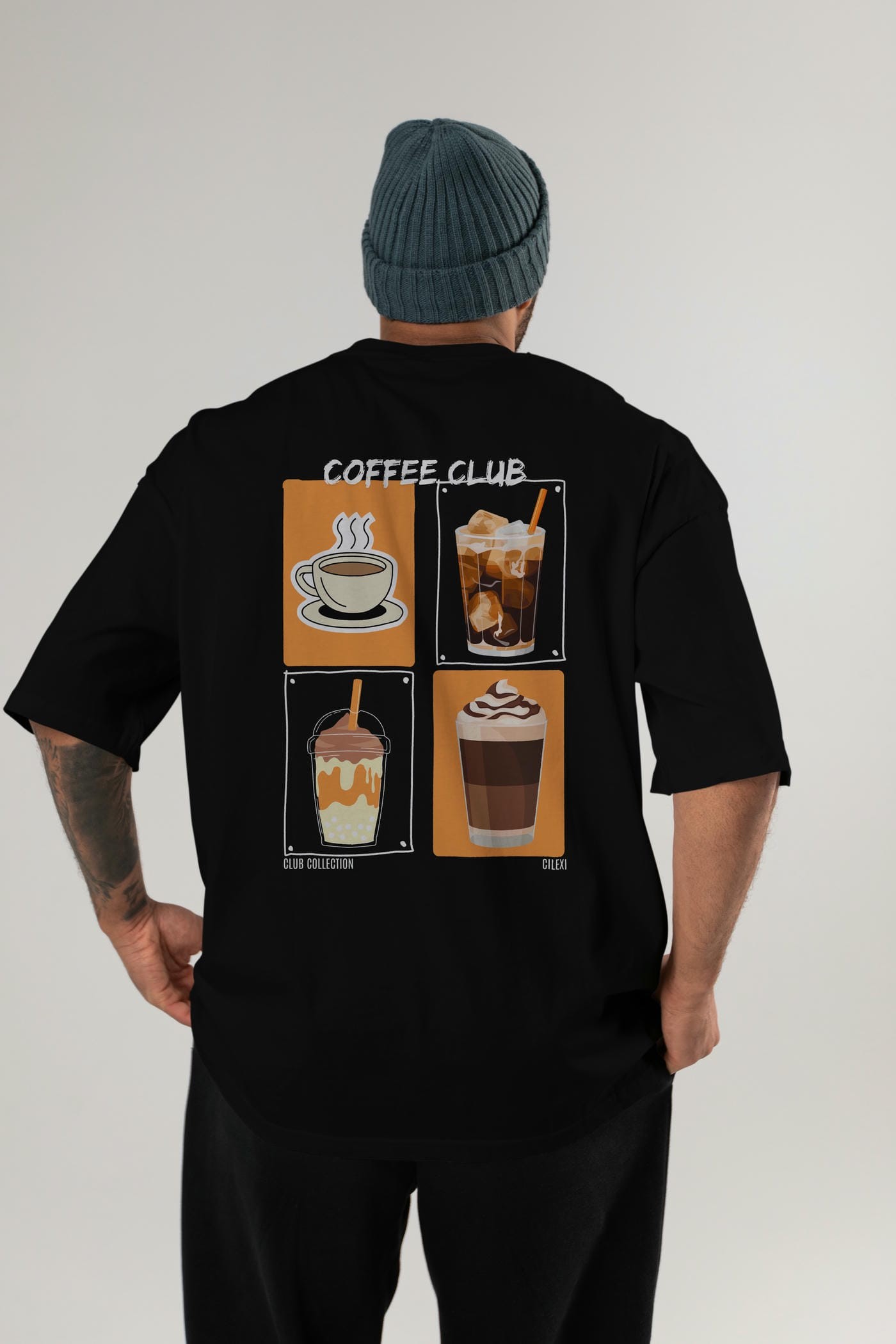 Coffee Club Arka Baskılı Oversize t-shirt Erkek Kadın %100 Pamuk Bisiklet Yaka tişort