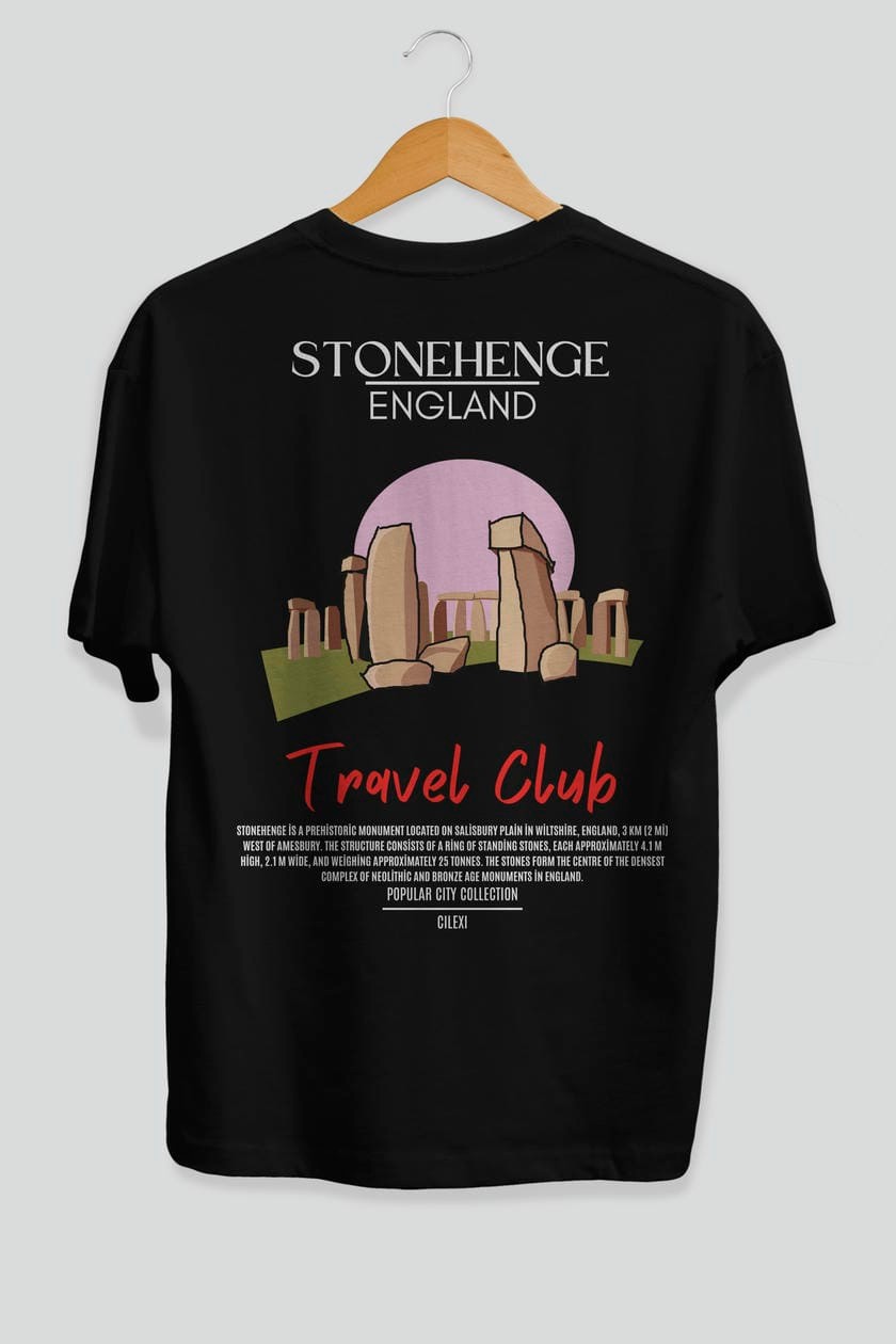 Stonehenge England Arka Baskılı Oversize t-shirt Erkek Kadın Pamuk Bisiklet Yaka tişort