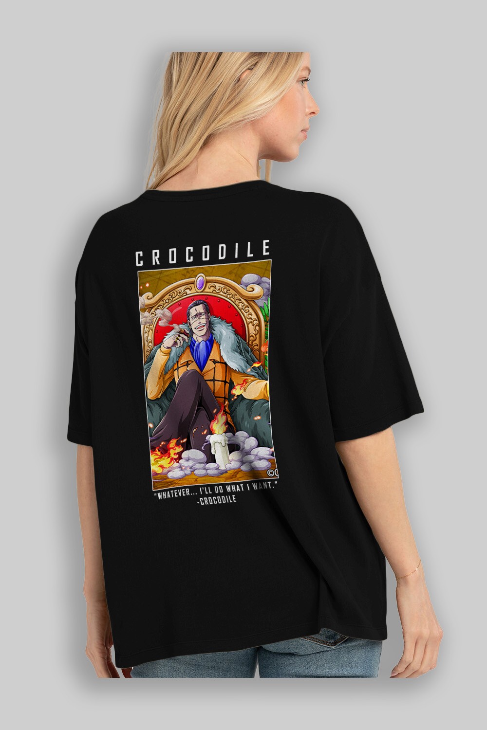 Crocodile Anime Arka Baskılı Oversize t-shirt Erkek Kadın Unisex %100 pamuk tişort