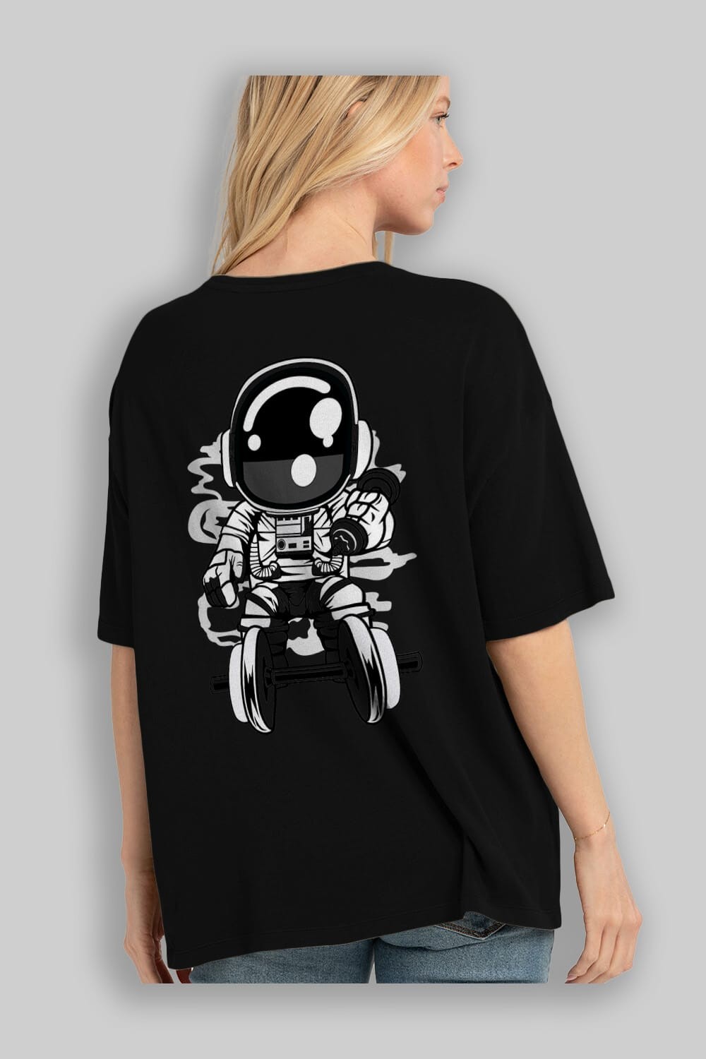 Astronaut Gym Arka Baskılı Oversize t-shirt Erkek Kadın Unisex