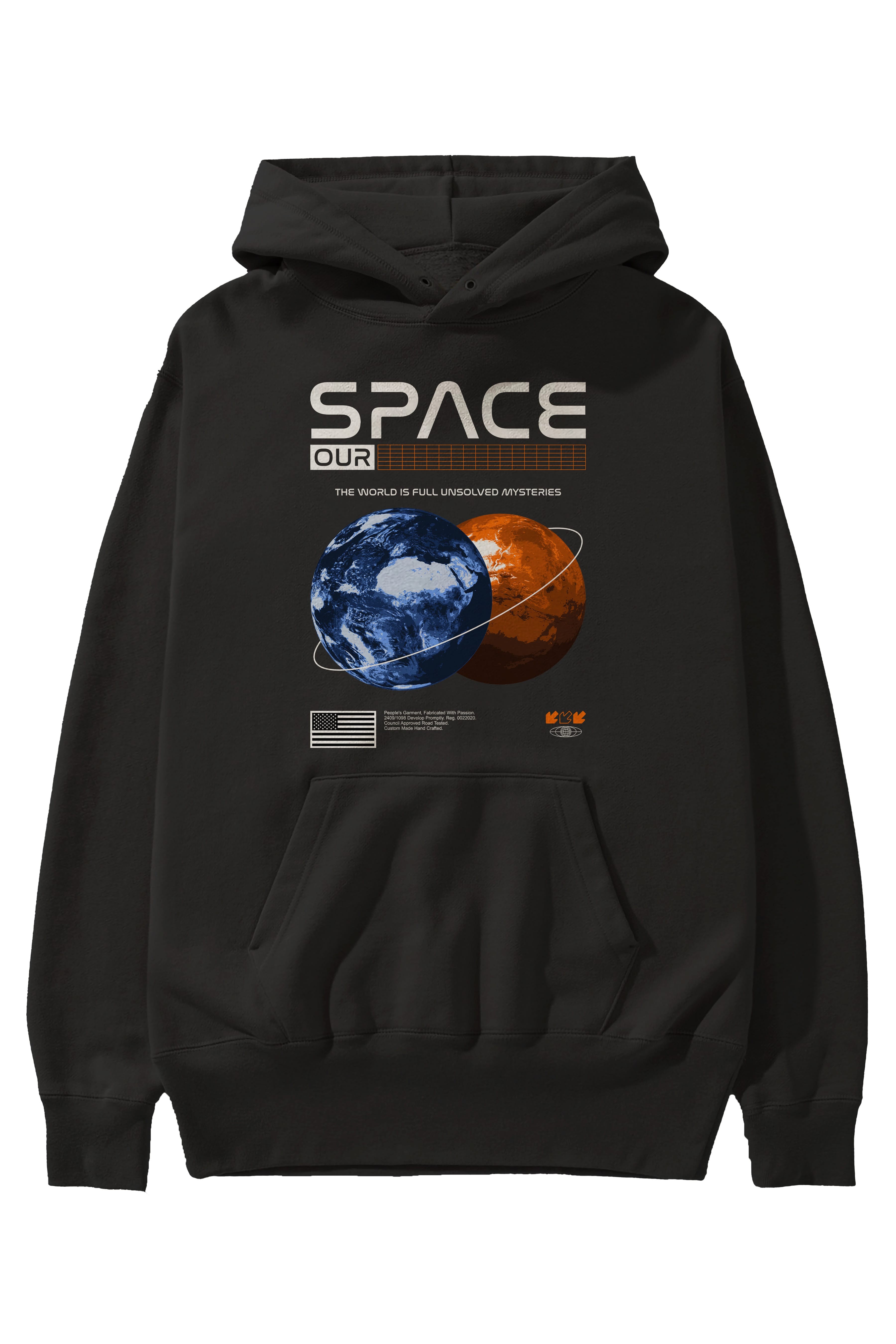 Space Our Ön Baskılı Hoodie Oversize Kapüşonlu Sweatshirt Erkek Kadın Unisex