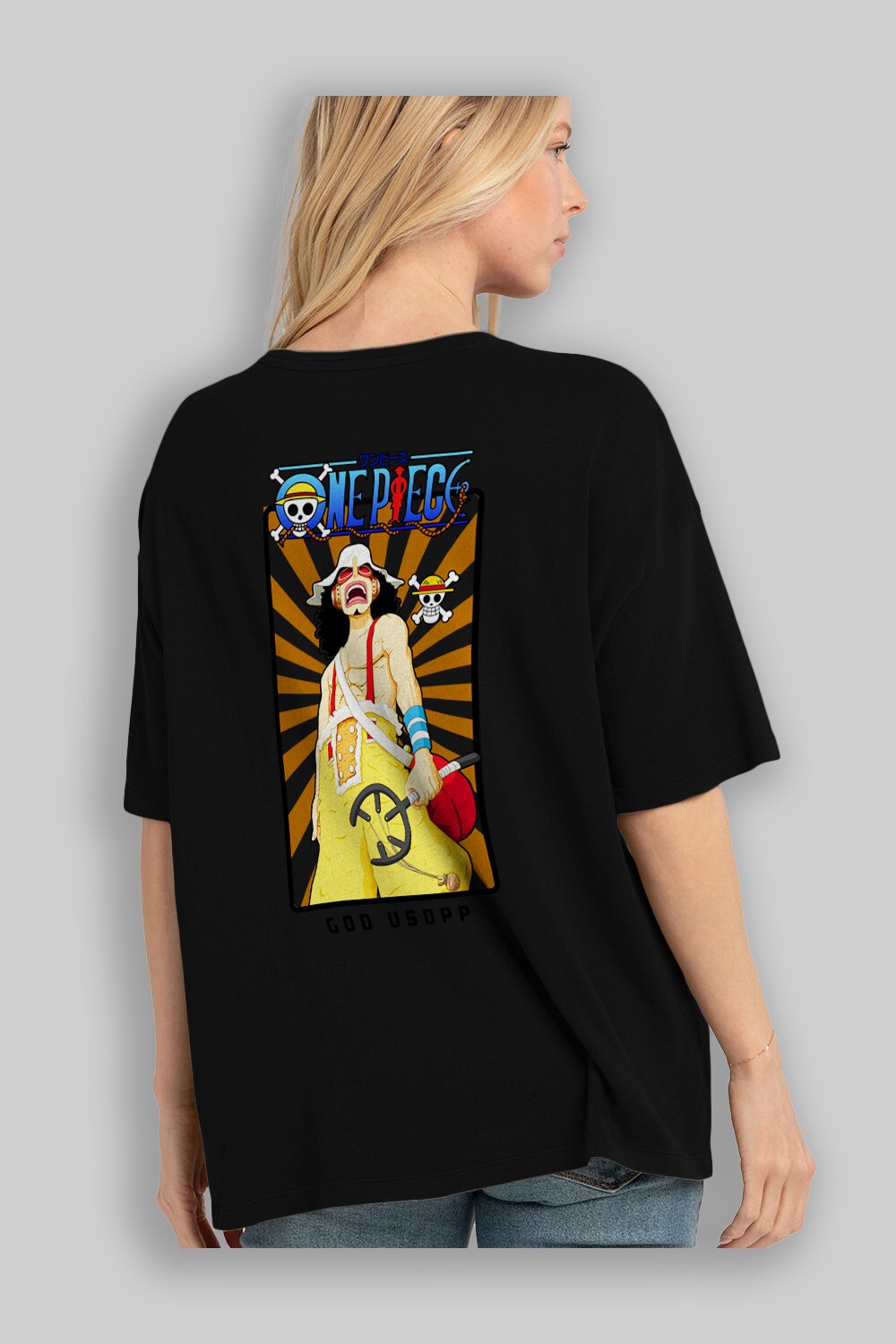 Usopp Anime Arka Baskılı Oversize t-shirt Erkek Kadın Unisex %100 pamuk tişort