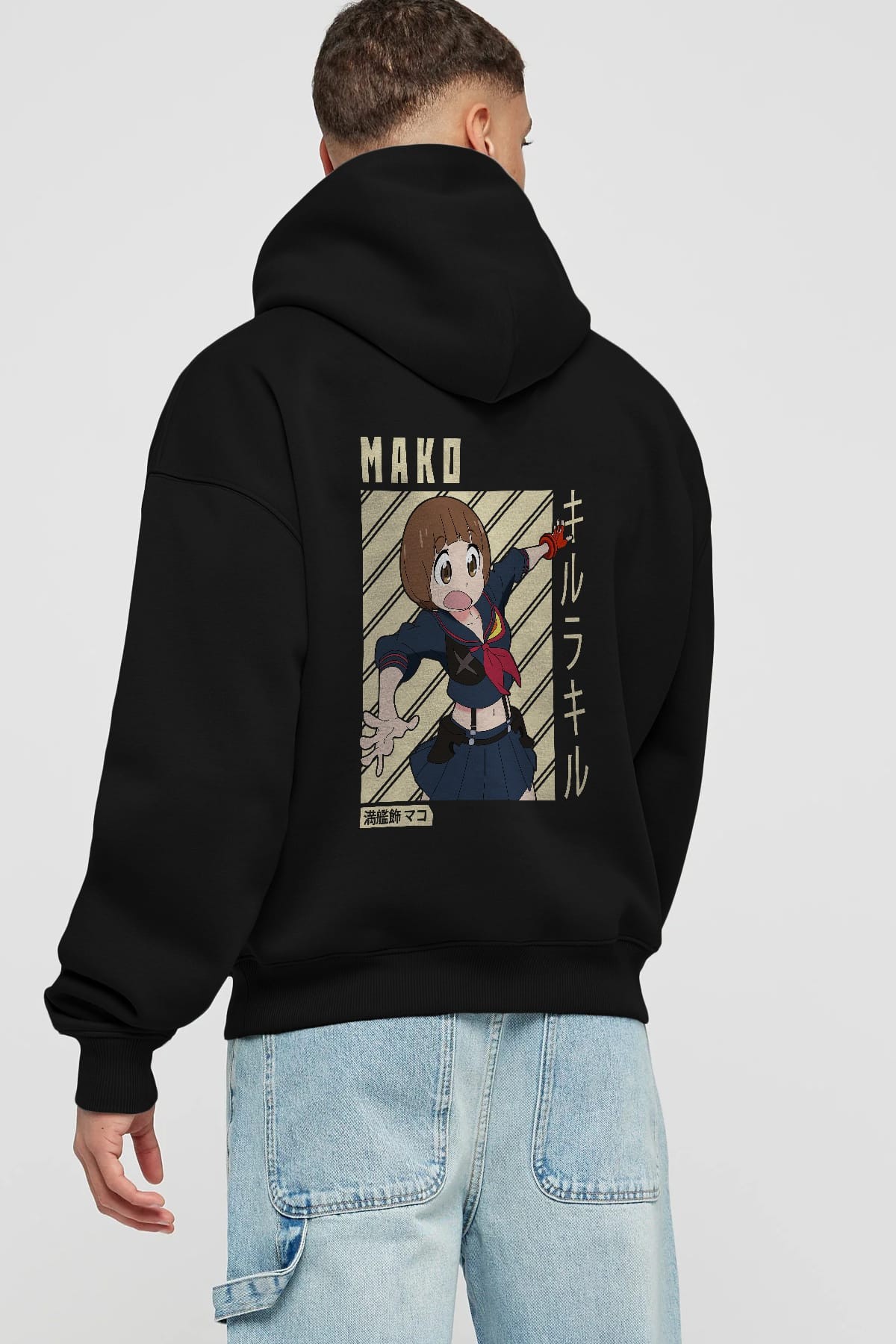 Mako Mankanshoku 1 Anime Arka Baskılı Hoodie Oversize Kapüşonlu Sweatshirt Erkek Kadın Unisex