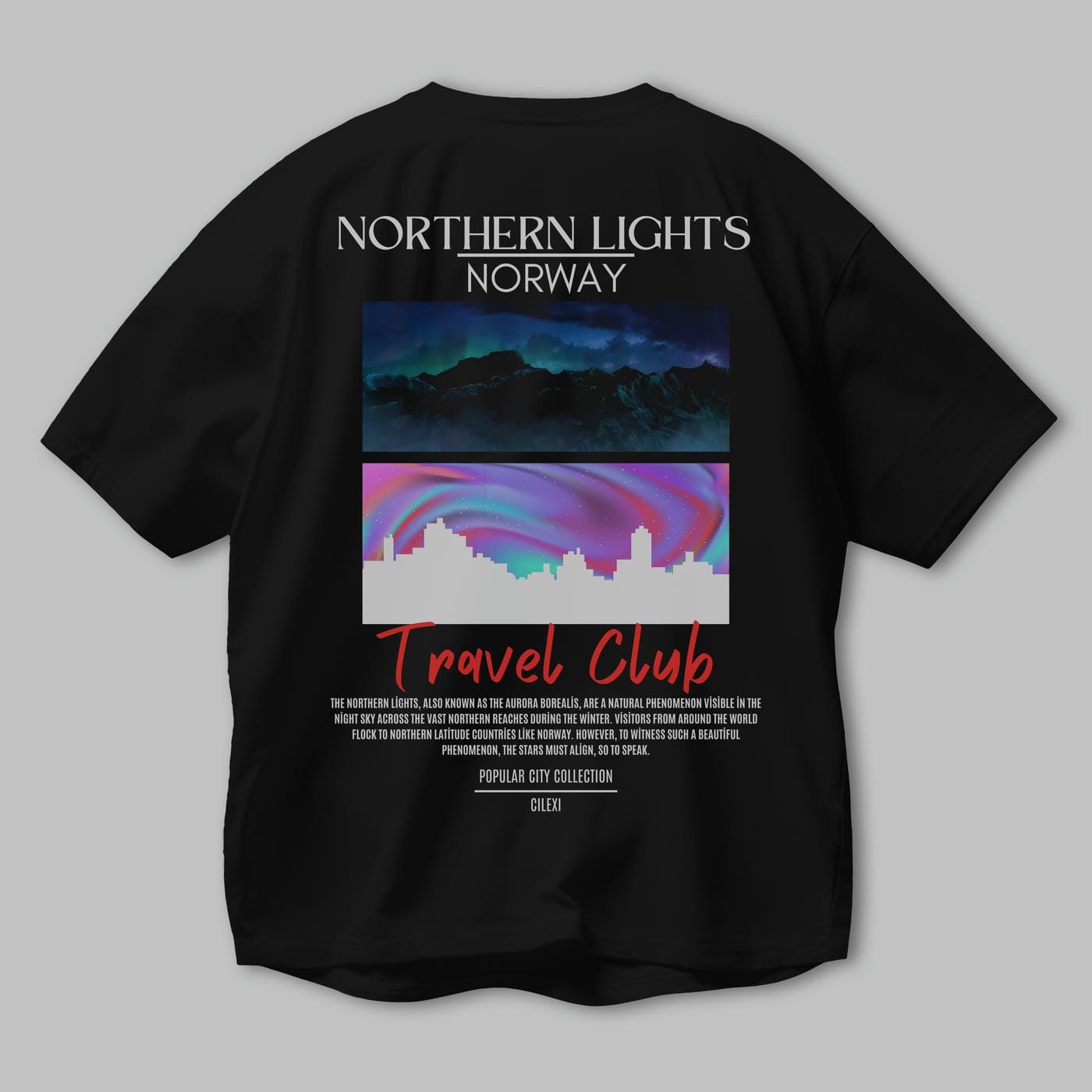 Northern Lights Norway Arka Baskılı Oversize t-shirt Erkek Kadın Pamuk Bisiklet Yaka tişort