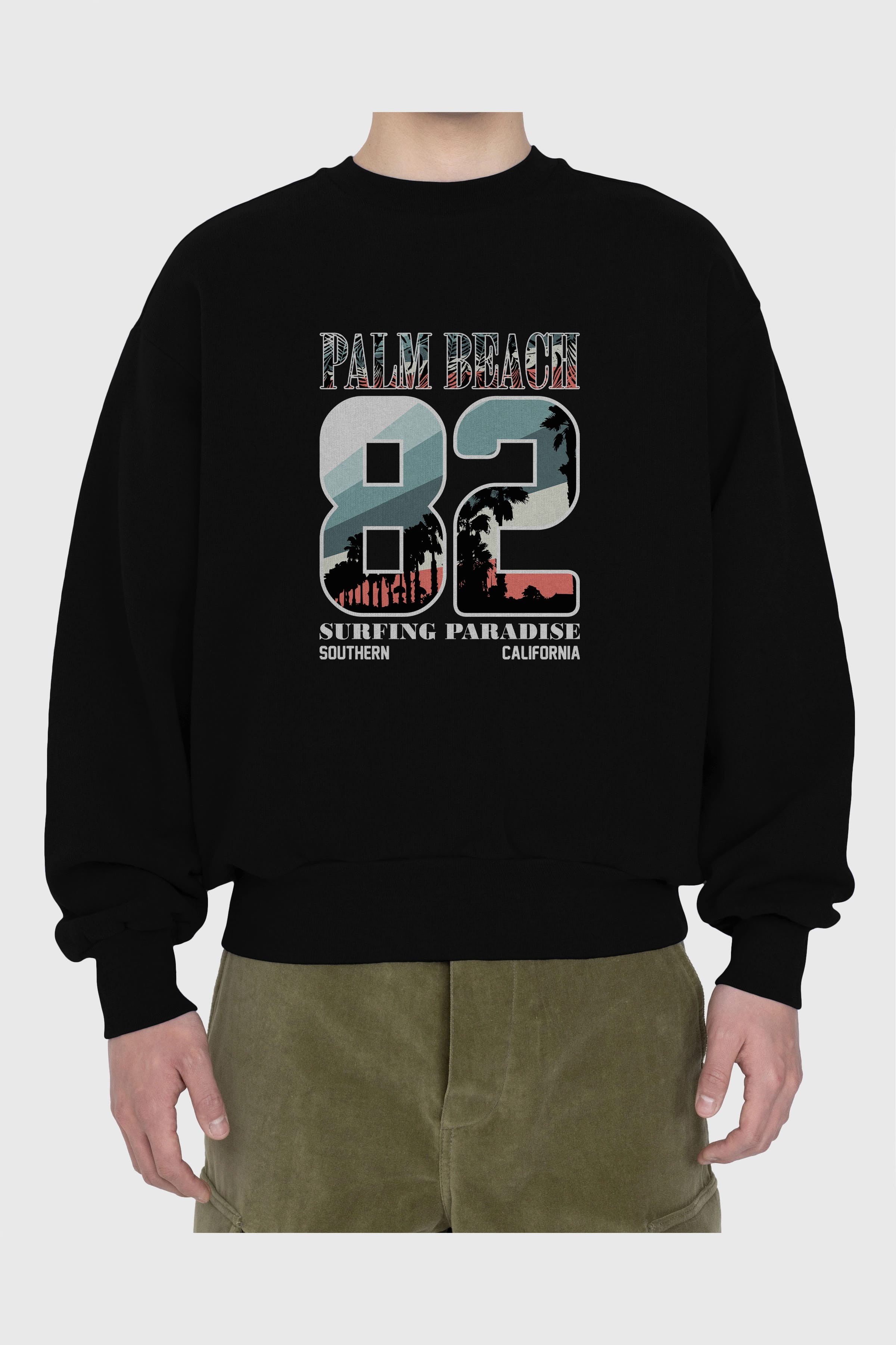 Palm Beach 82 Ön Baskılı Oversize Sweatshirt Erkek Kadın Unisex