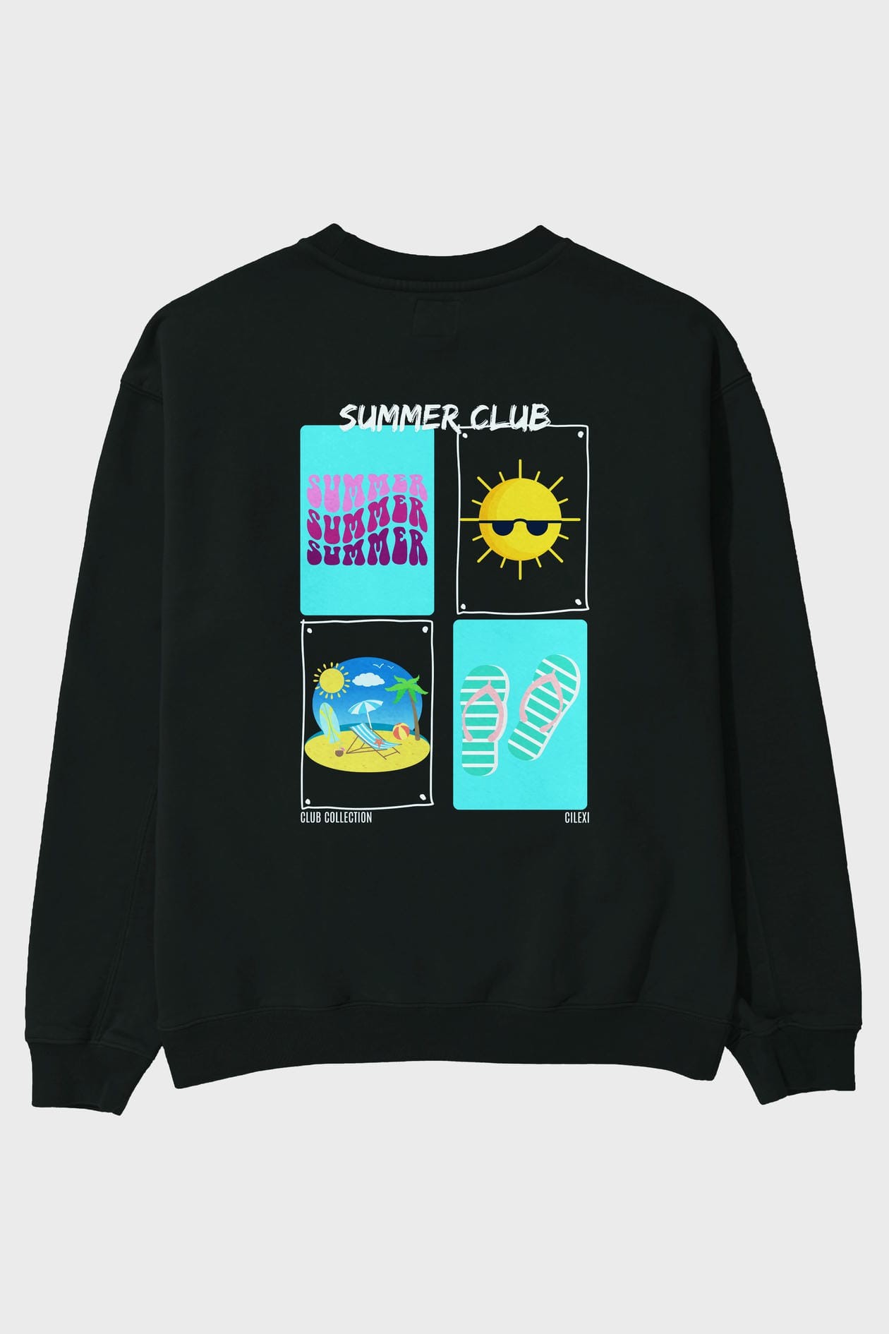 Summer Club Arka Baskılı Oversize Sweatshirt Erkek Kadın Unisex