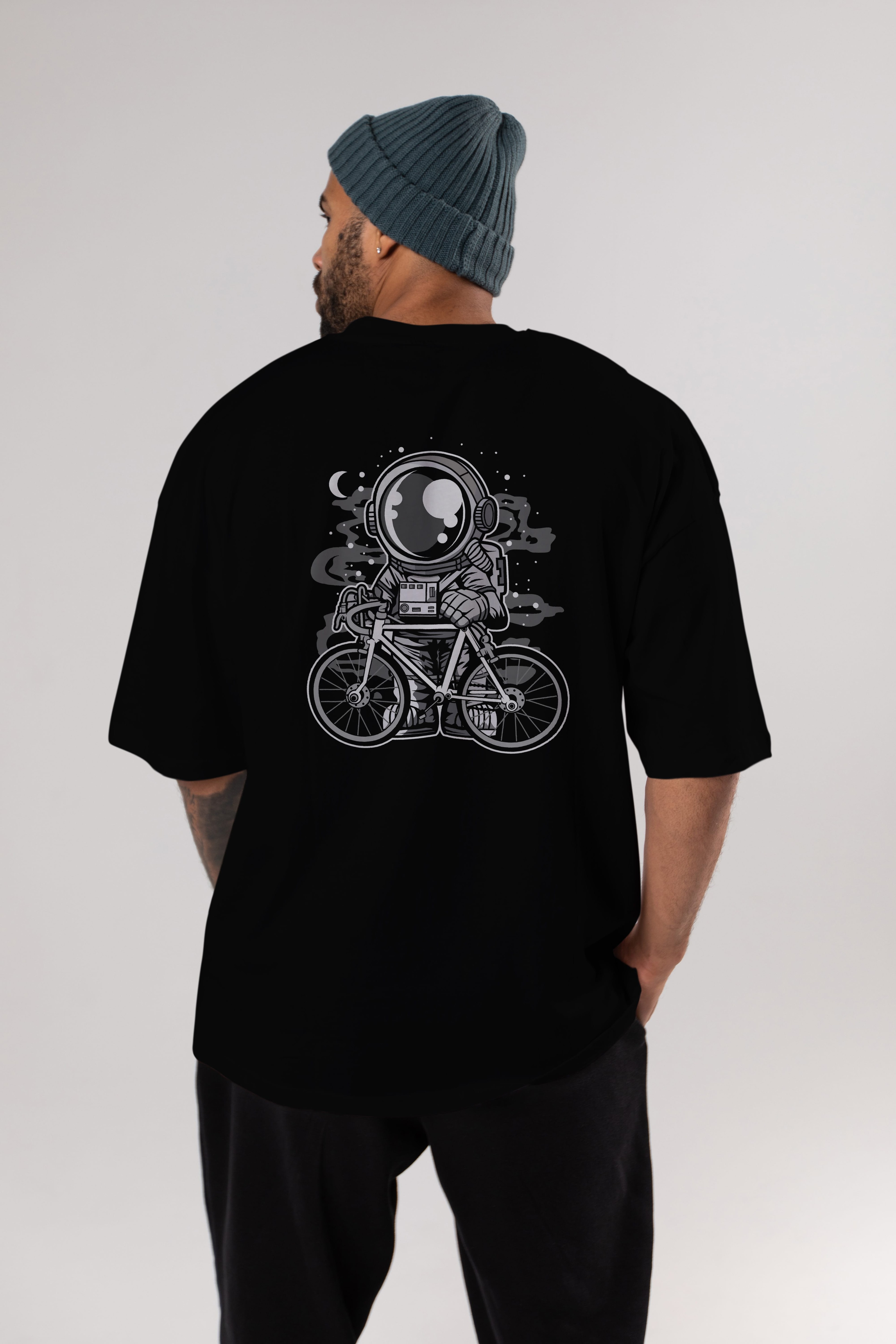 Bicycle Astronaut Arka Baskılı Oversize t-shirt Erkek Kadın Unisex