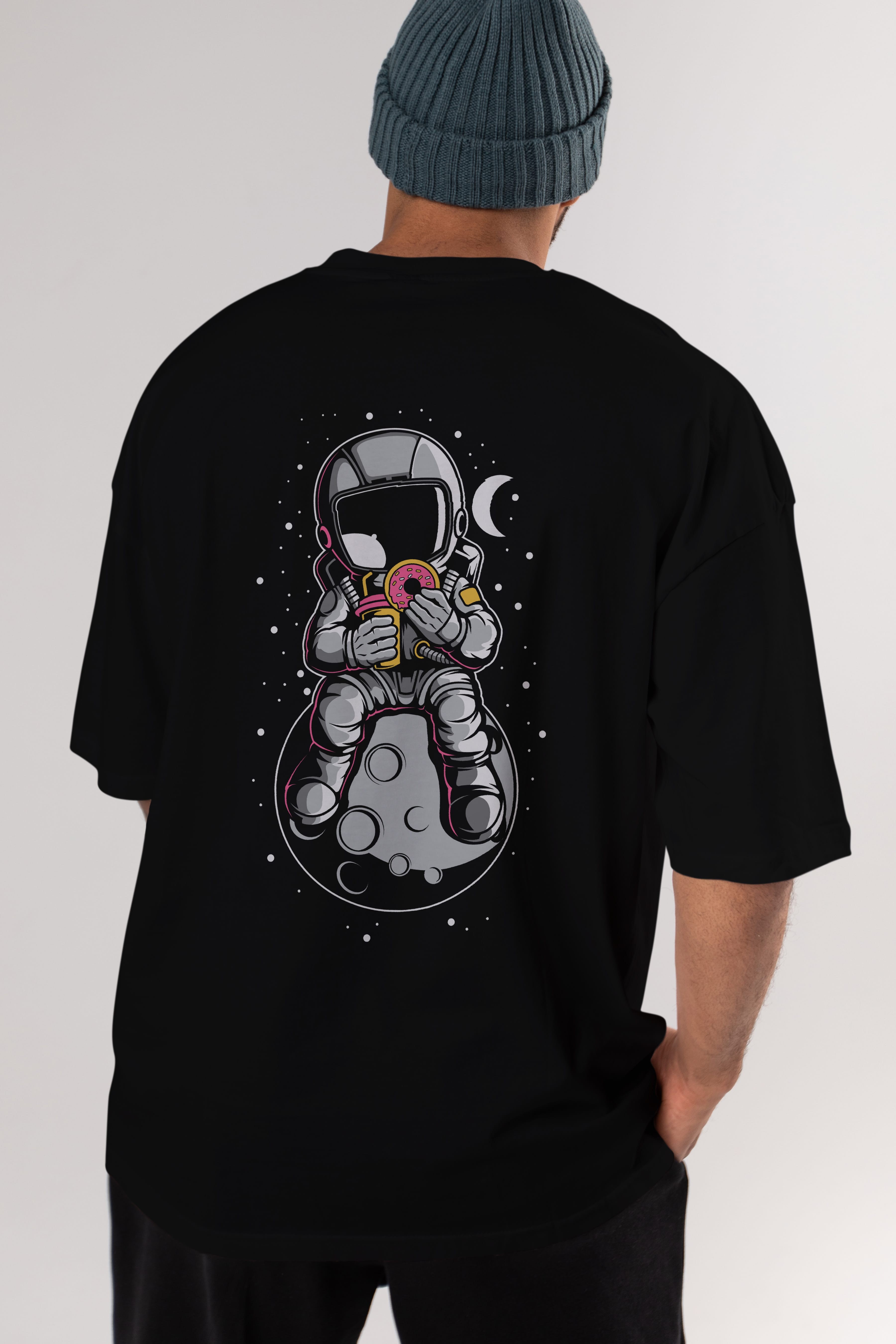 Astronaut Donuts Arka Baskılı Oversize t-shirt Erkek Kadın Unisex