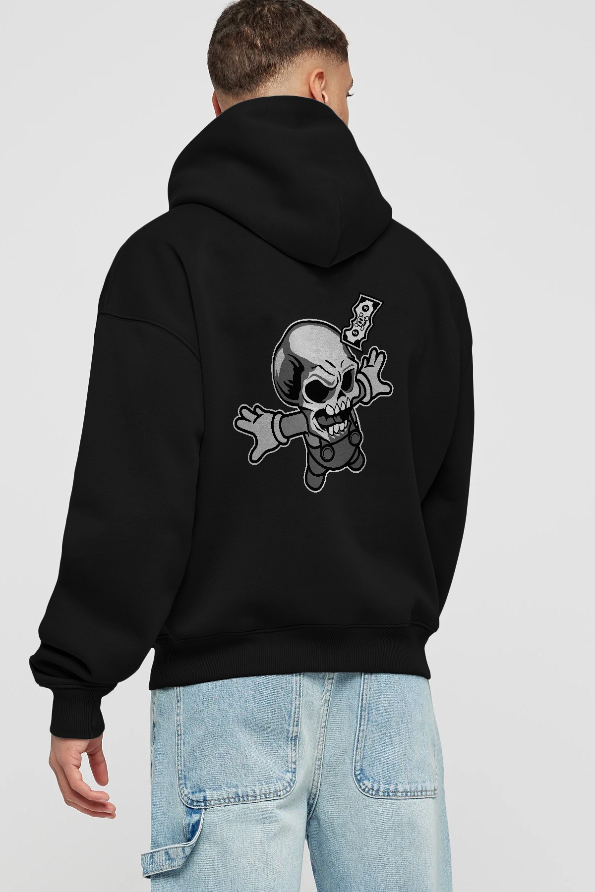 Skull Drowning Arka Baskılı Hoodie Oversize Kapüşonlu Sweatshirt Erkek Kadın Unisex