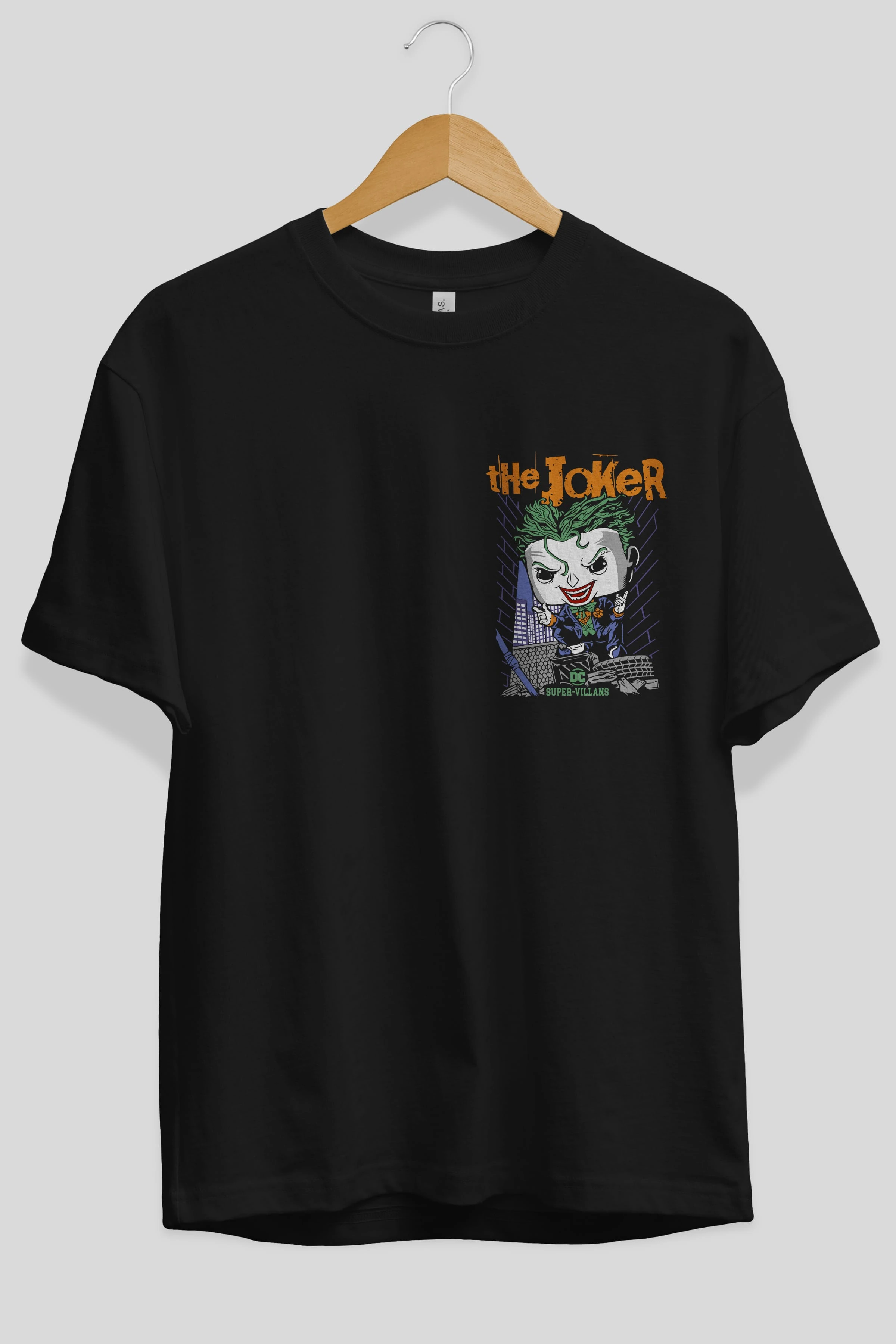 Joker (6) Ön Sol Baskılı Oversize t-shirt Erkek Kadın Unisex %100 Pamuk Bisiklet Yaka tişort