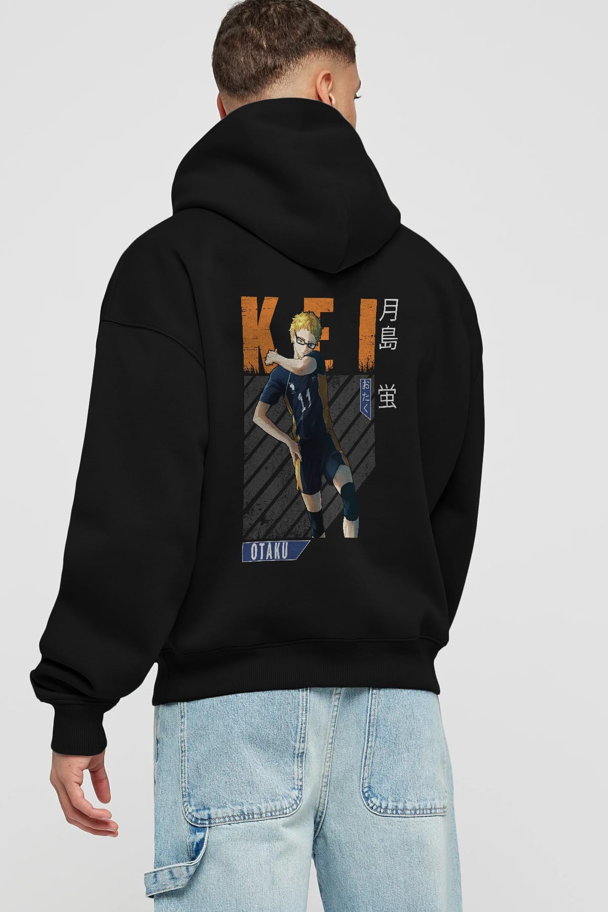 Kei Tsukishima 2 Anime Arka Baskılı Hoodie Oversize Kapüşonlu Sweatshirt Erkek Kadın Unisex