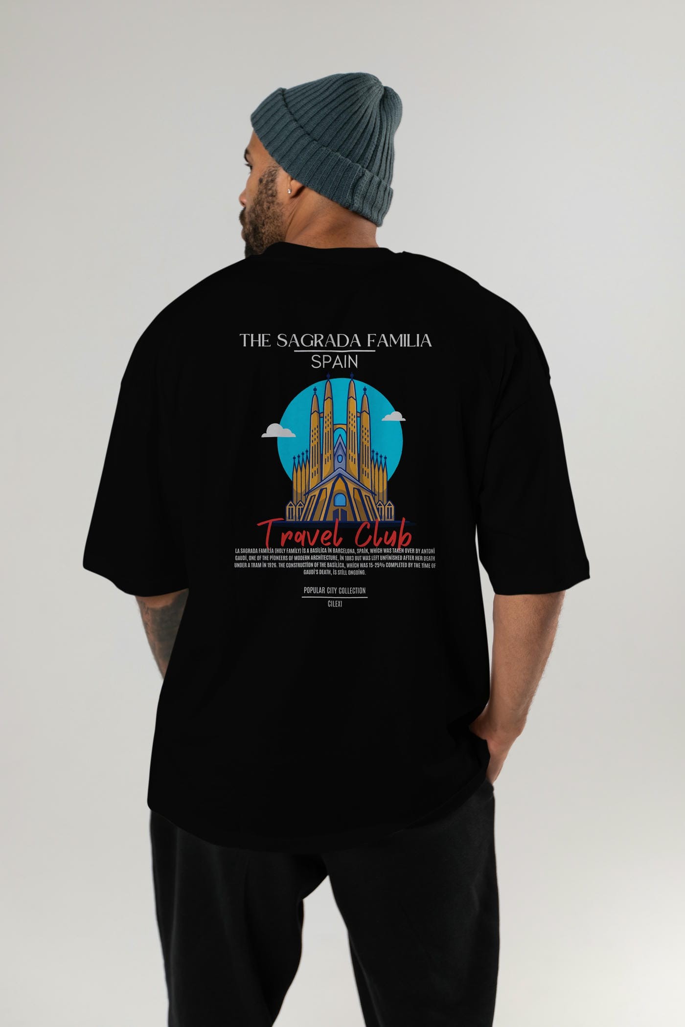 The Sagrada Familia Spain Arka Baskılı Oversize t-shirt Erkek Kadın Pamuk Bisiklet Yaka tişort