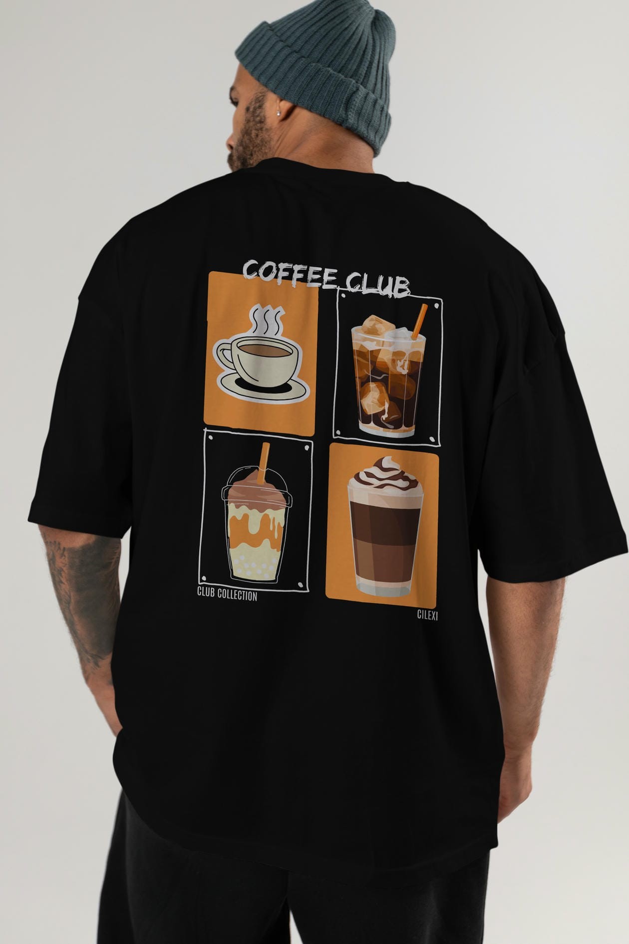 Coffee Club Arka Baskılı Oversize t-shirt Erkek Kadın %100 Pamuk Bisiklet Yaka tişort