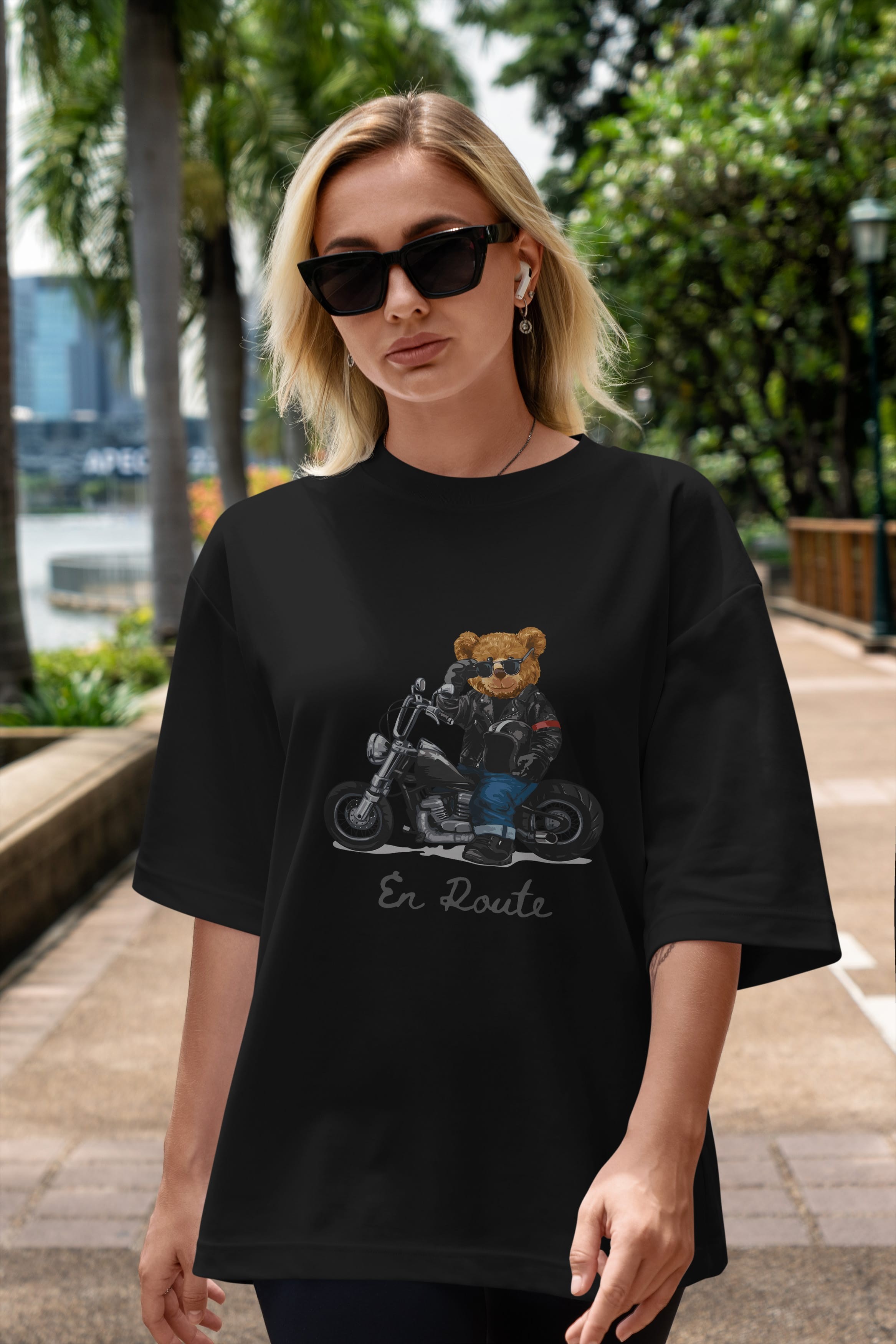 Teddy Bear En Route Ön Baskılı Oversize t-shirt Erkek Kadın Unisex %100 Pamuk