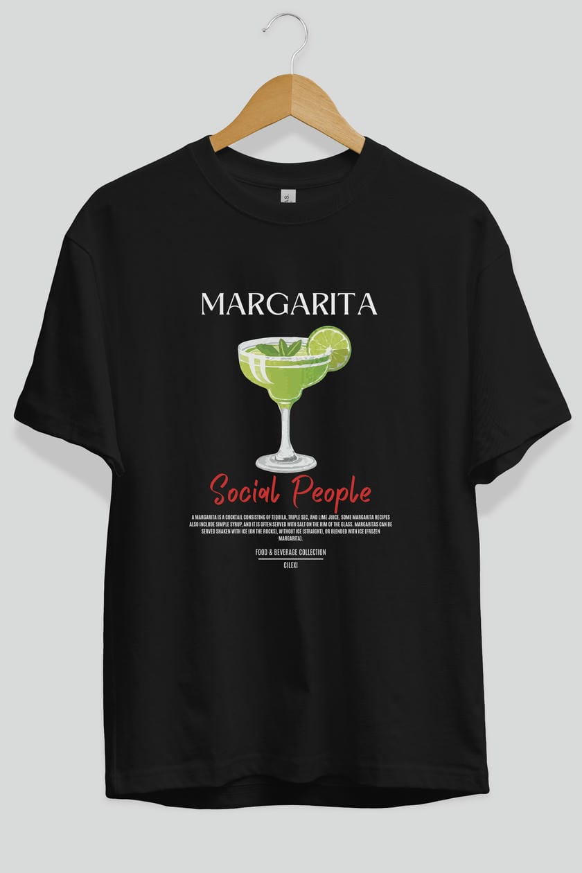 Margarita Kokteyl Serisi ön Baskılı Oversize t-shirt Erkek Kadın %100 Pamuk Bisiklet Yaka tişort