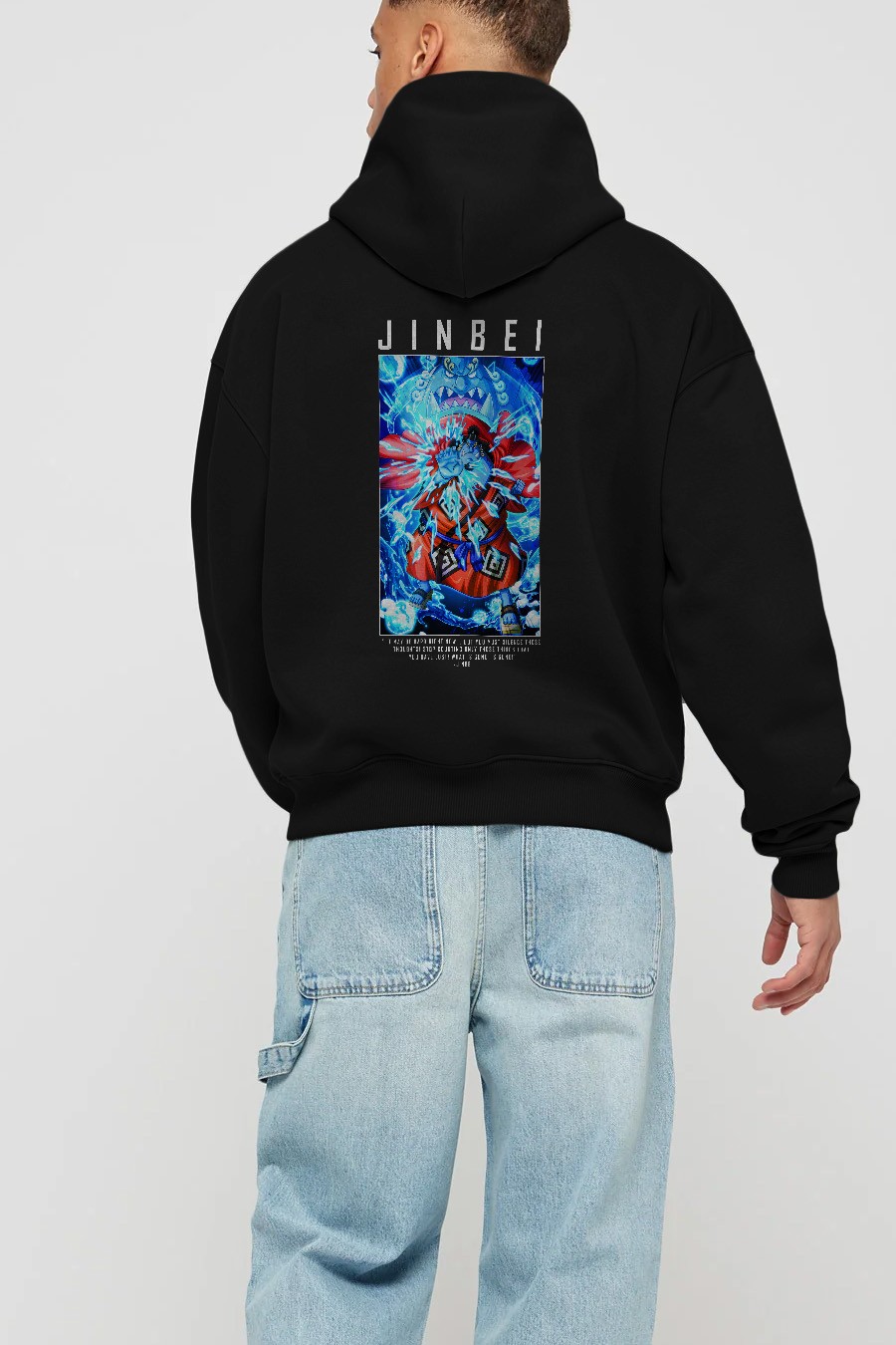 Jinbei Anime Arka Baskılı Hoodie Oversize Kapüşonlu Sweatshirt Erkek Kadın Unisex