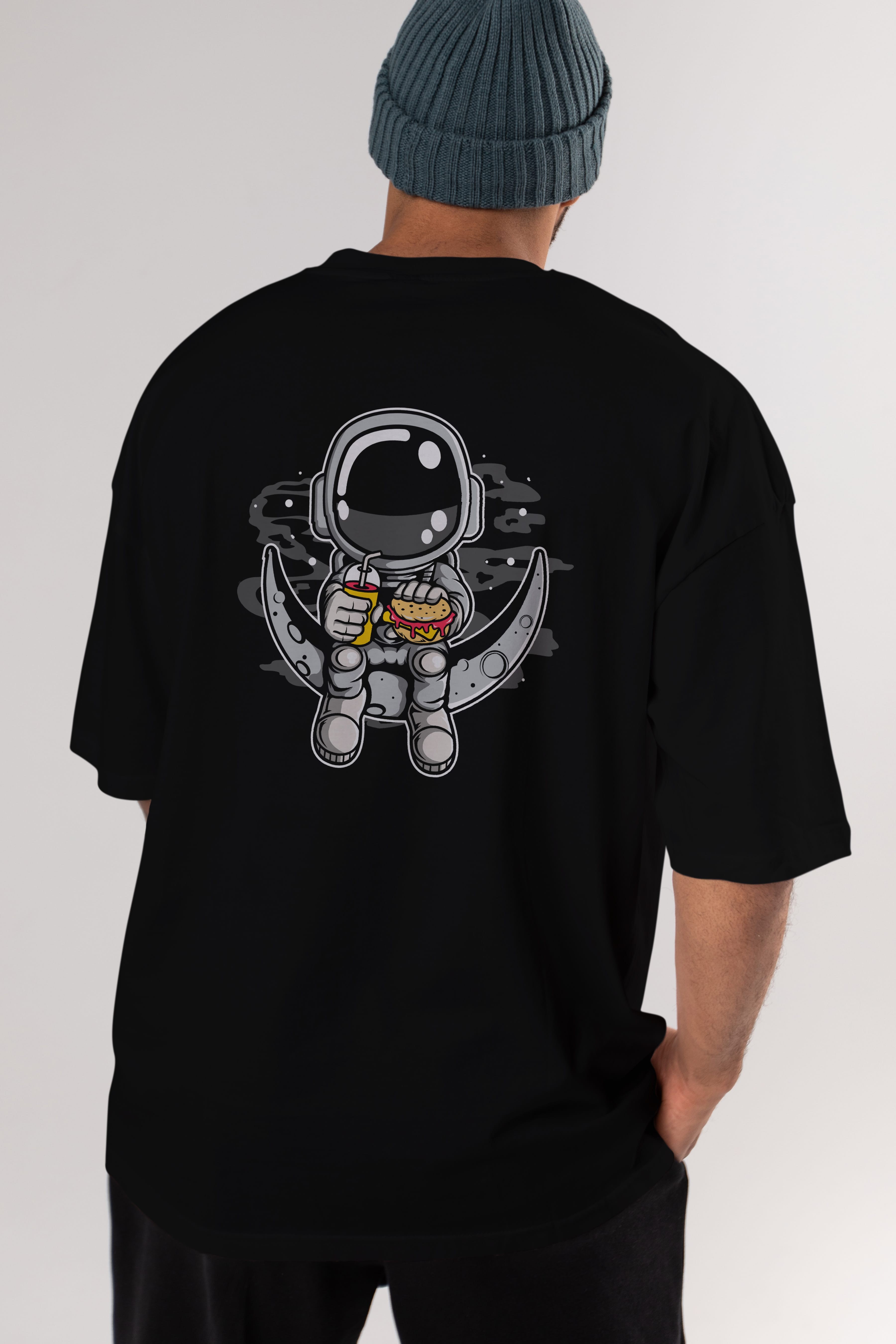 Astronaut Crescent Arka Baskılı Oversize t-shirt Erkek Kadın Unisex