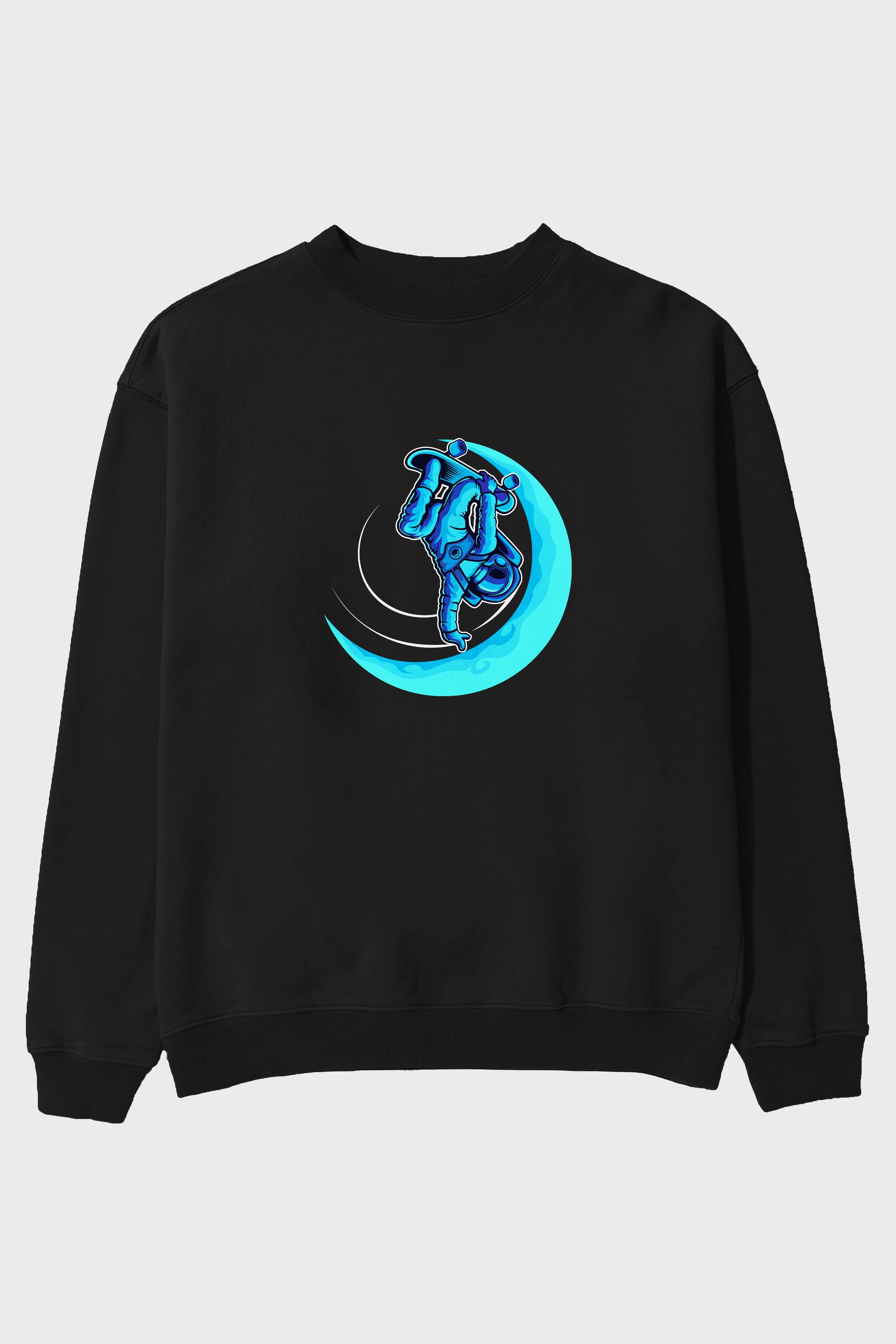 Skating on the moon Ön Baskılı Oversize Sweatshirt Erkek Kadın Unisex