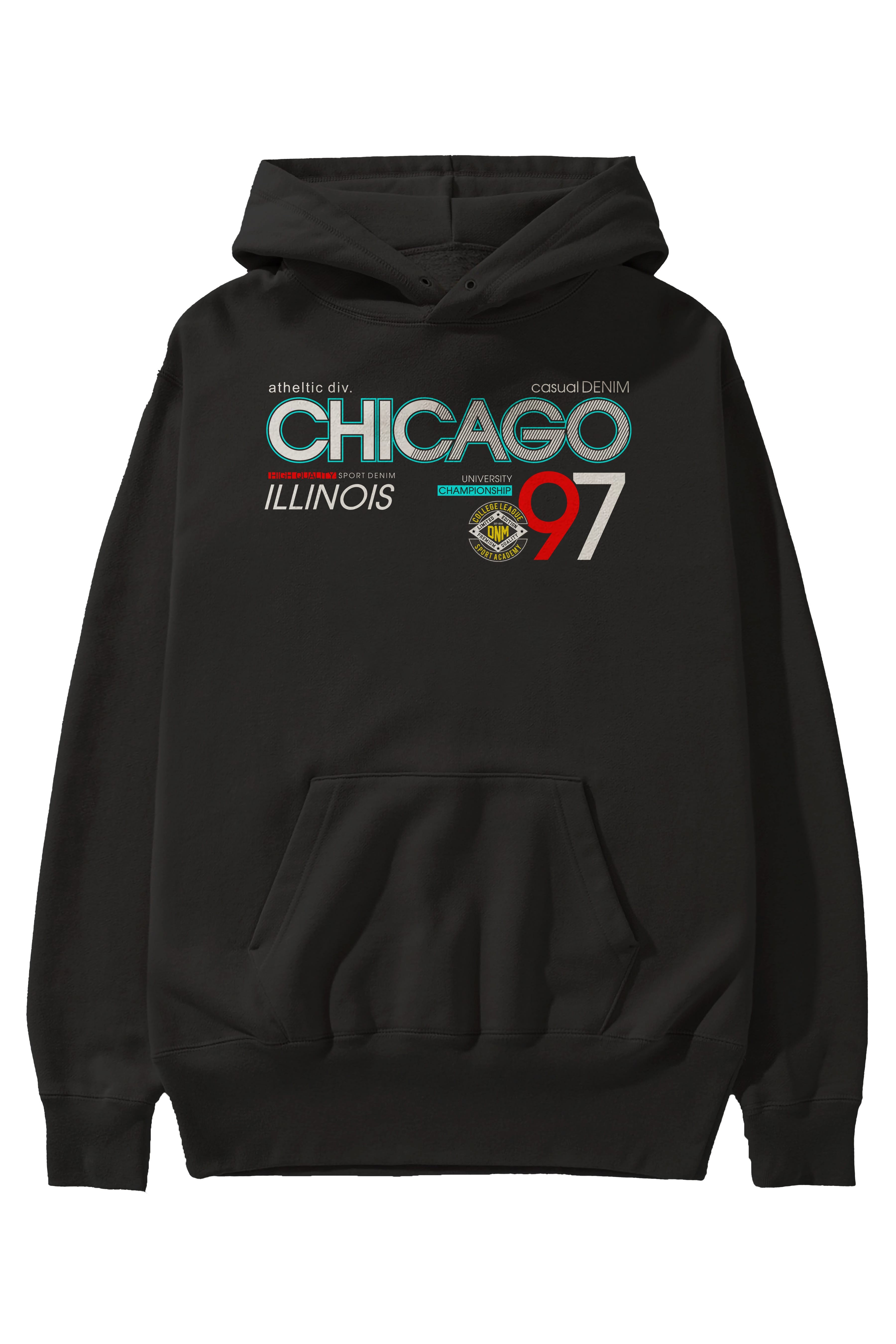 Chicago 97 Ön Baskılı Oversize Hoodie Kapüşonlu Sweatshirt Erkek Kadın Unisex