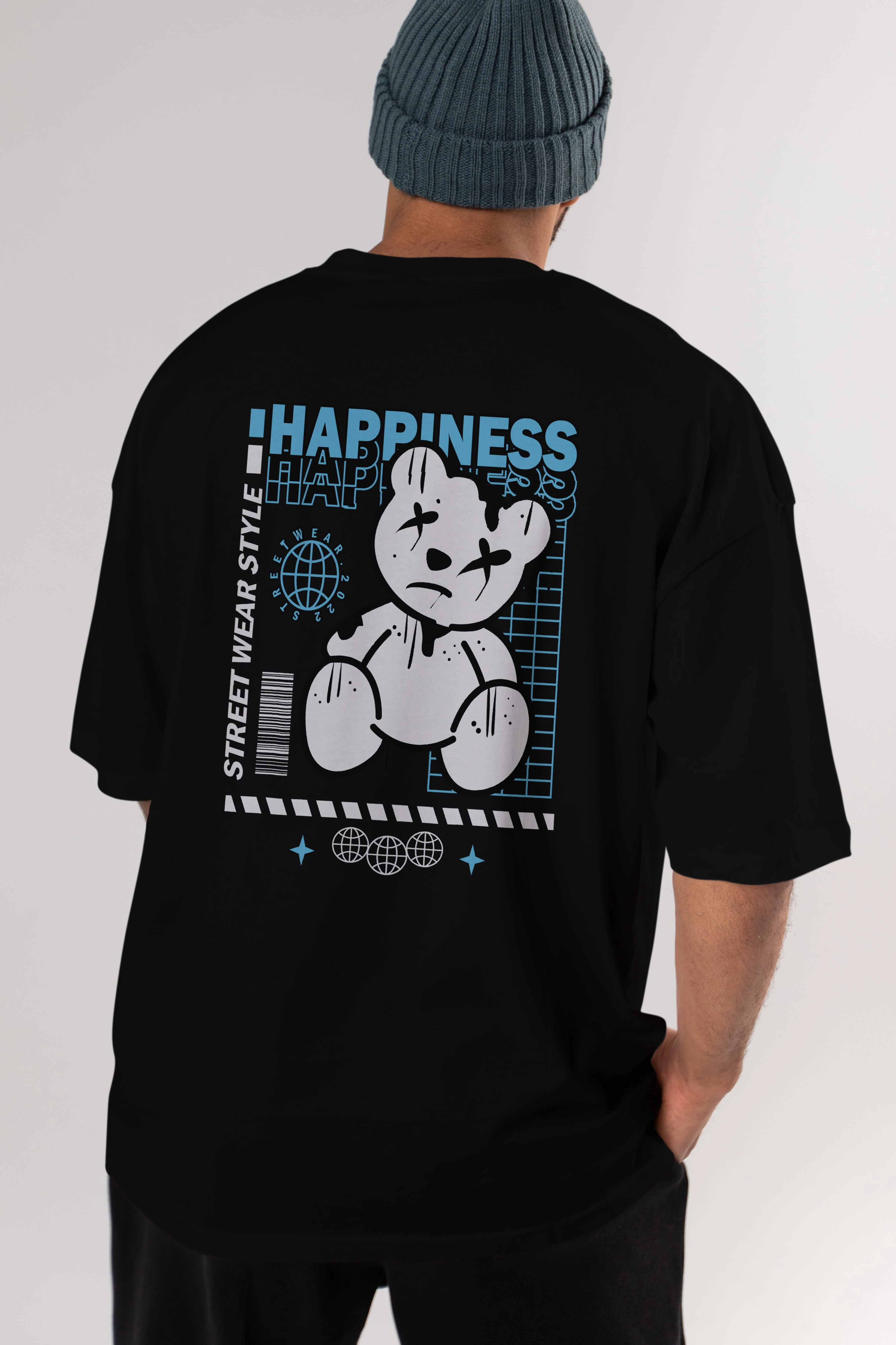 Happiness Bear 2 Arka Baskılı Oversize t-shirt Erkek Kadın Unisex