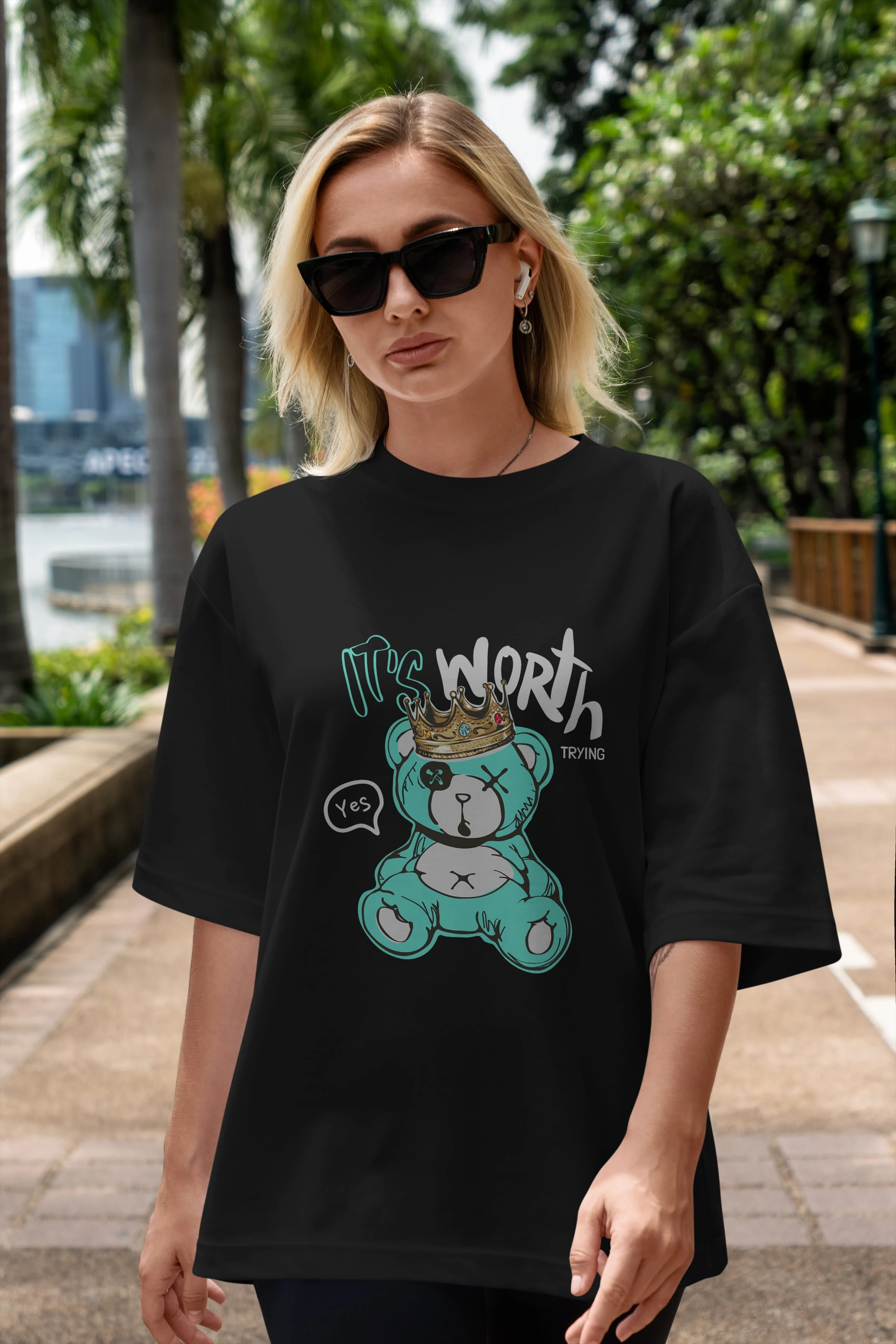 its Worth Trying Bear Ön Baskılı Oversize t-shirt Erkek Kadın Unisex