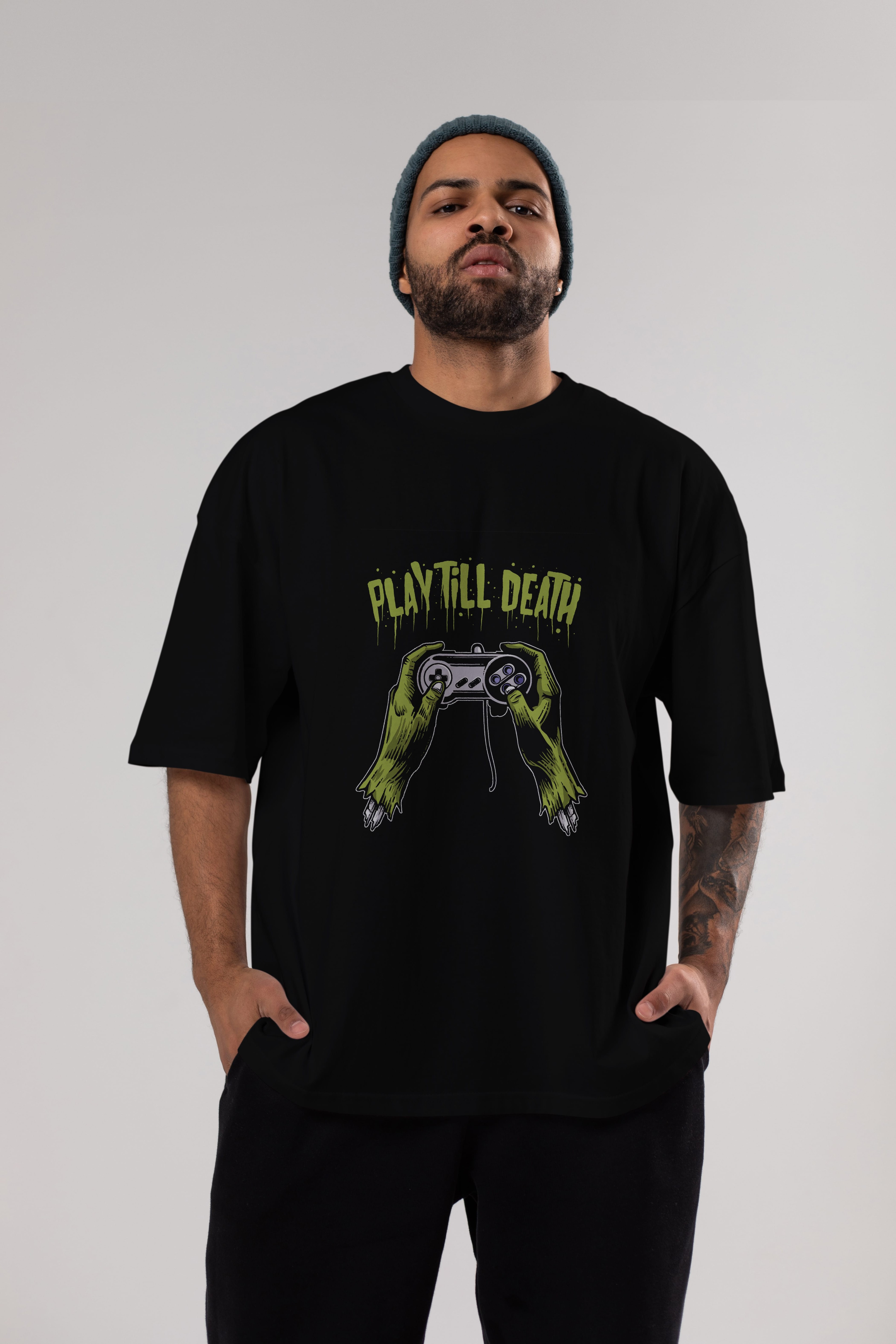 Play Till Death Ön Baskılı Oversize t-shirt Erkek Kadın Unisex %100 Pamuk tişort