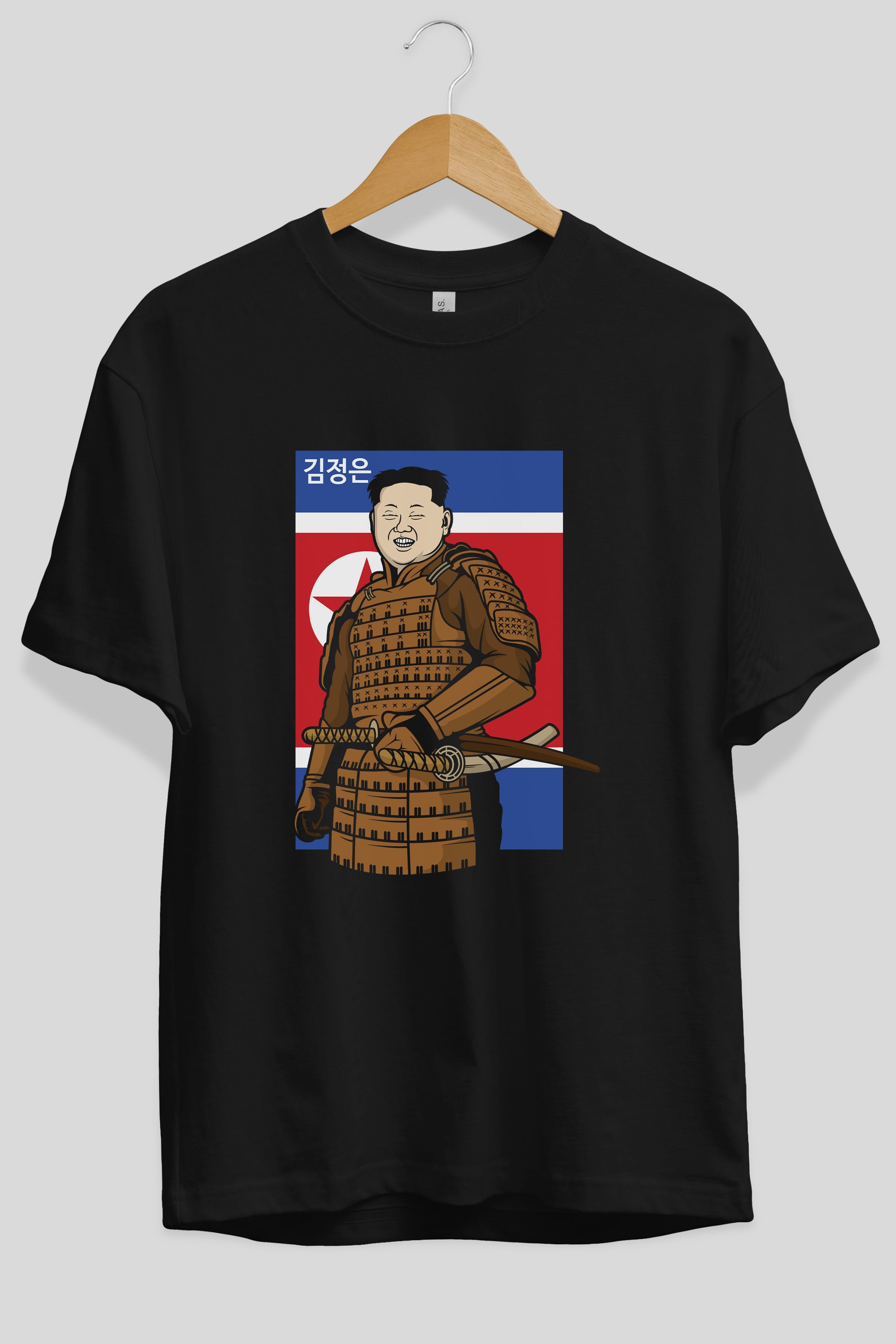 Samurai Jong Un Ön Baskılı Oversize t-shirt Erkek Kadın Unisex %100 Pamuk tişort