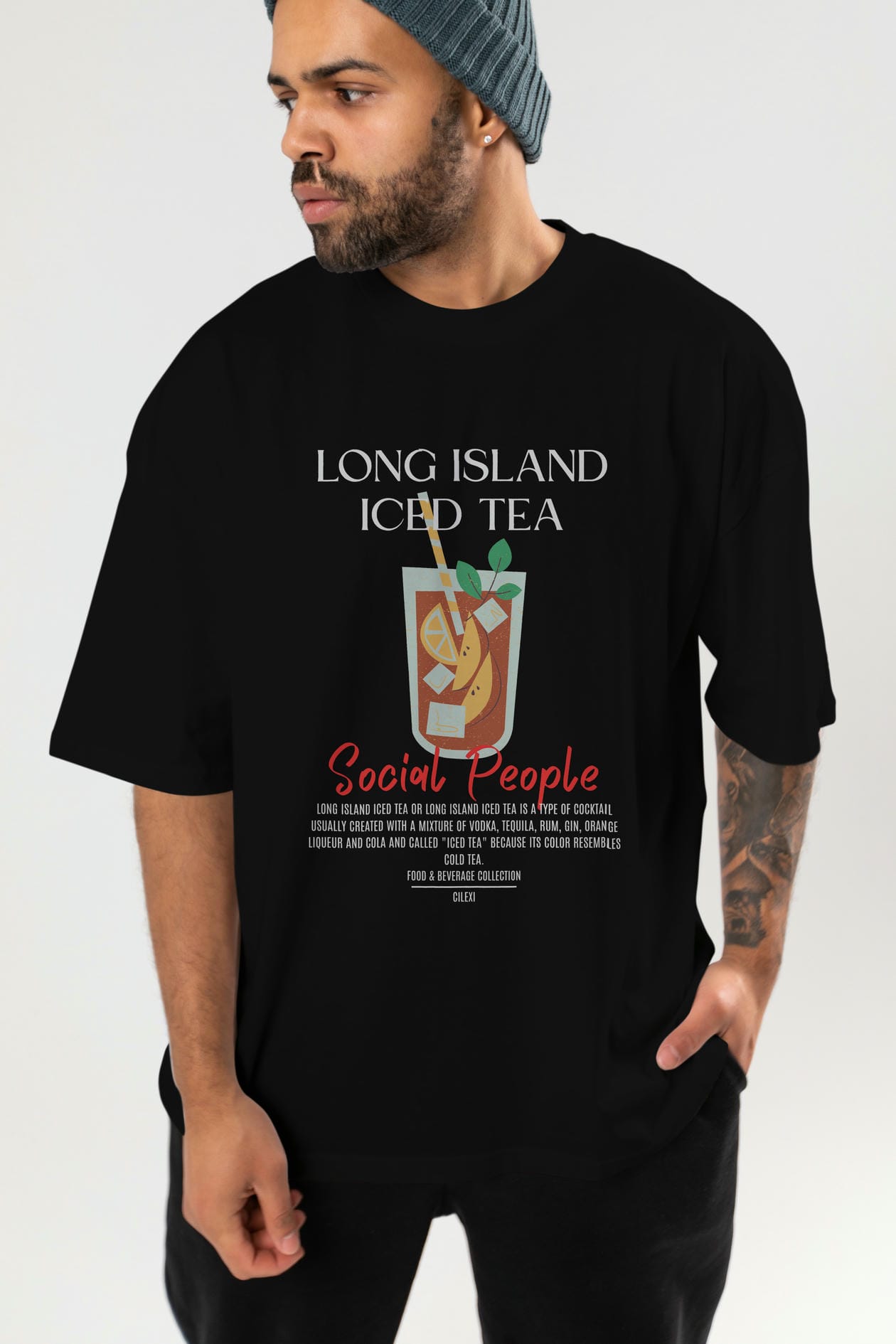 Long Island ıced tea Kokteyl Serisi ön Baskılı Oversize t-shirt Erkek Kadın %100 Pamuk Bisiklet Yaka tişort