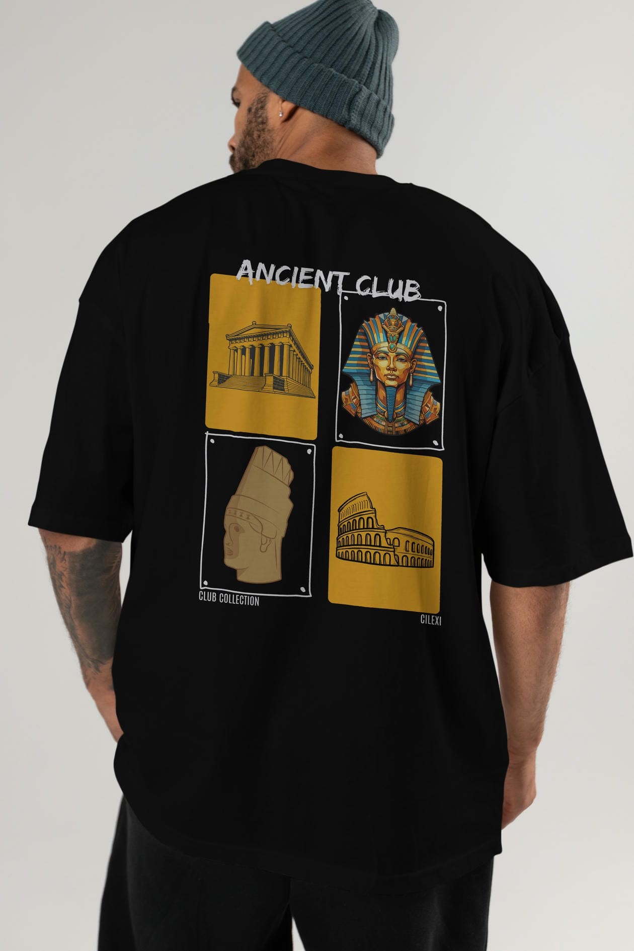 Ancient Club Arka Baskılı Oversize t-shirt Erkek Kadın %100 Pamuk Bisiklet Yaka tişort
