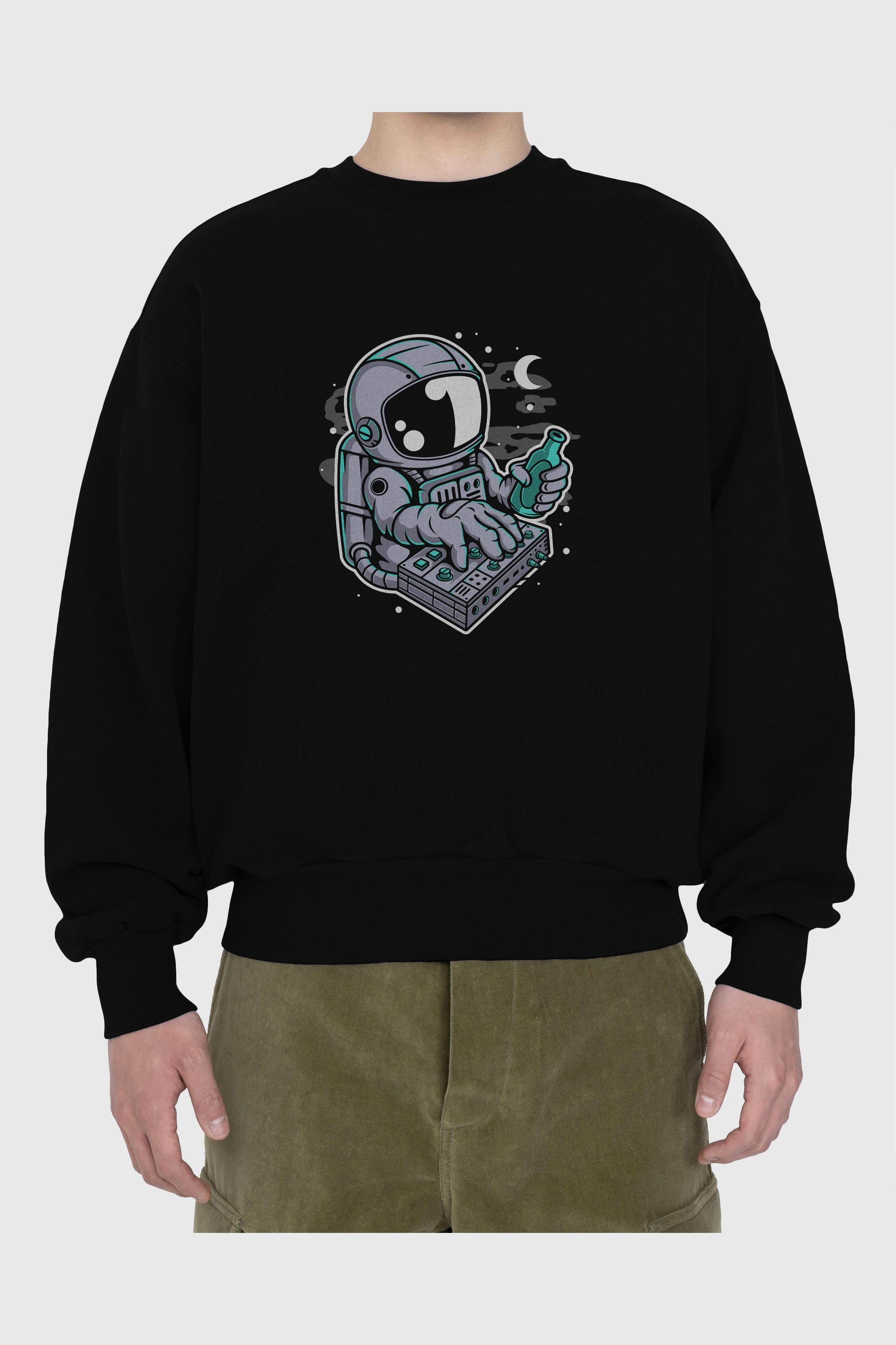 Astronaut Synth Ön Baskılı Oversize Sweatshirt Erkek Kadın Unisex