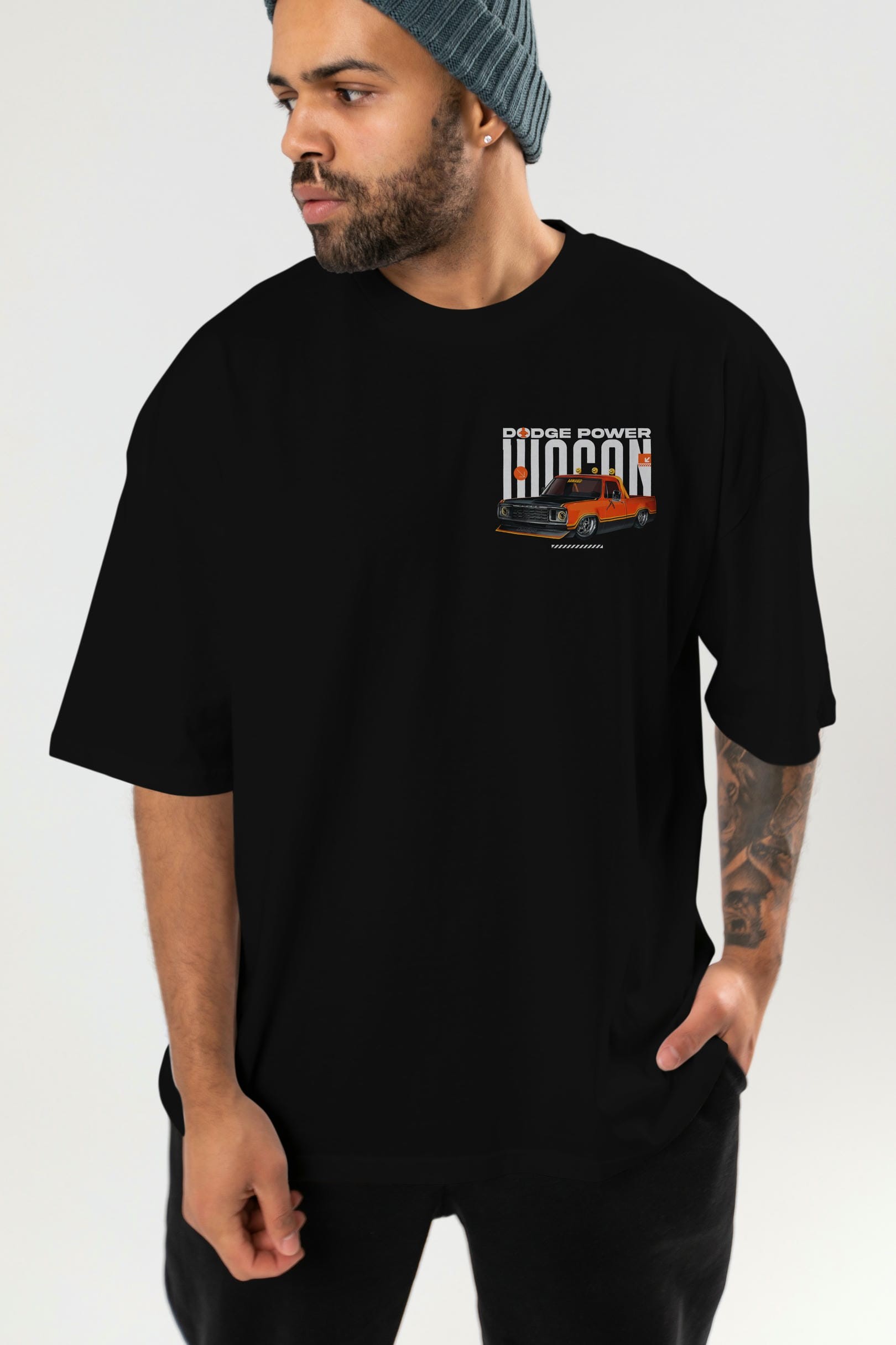 DODGE POWER WAGON Ön Sol Baskılı Oversize t-shirt Erkek Kadın Unisex %100 Pamuk Bisiklet Yaka tişort