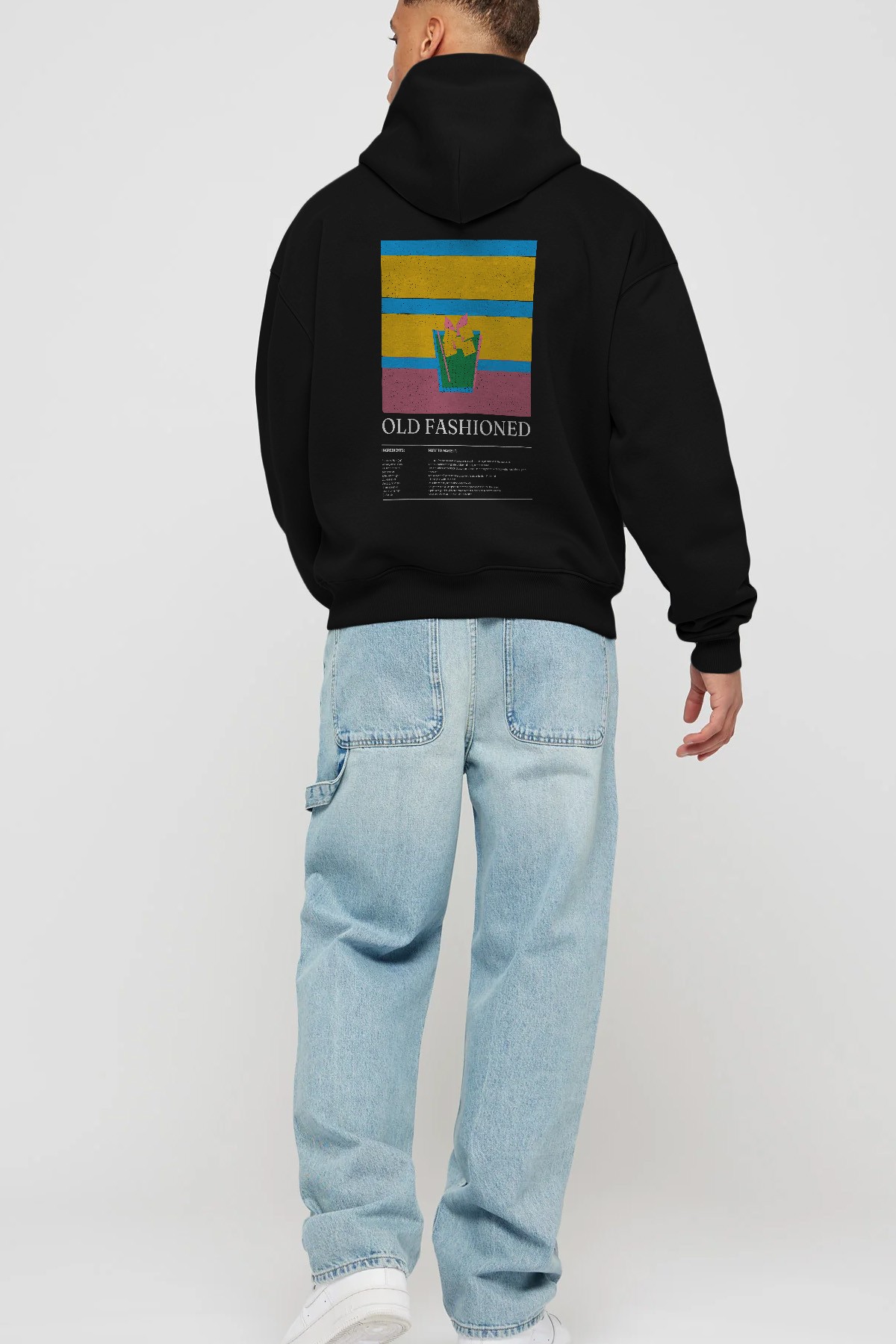 Old Fashioned Kokteyl Arka Baskılı Hoodie Oversize Kapüşonlu Sweatshirt Erkek Kadın