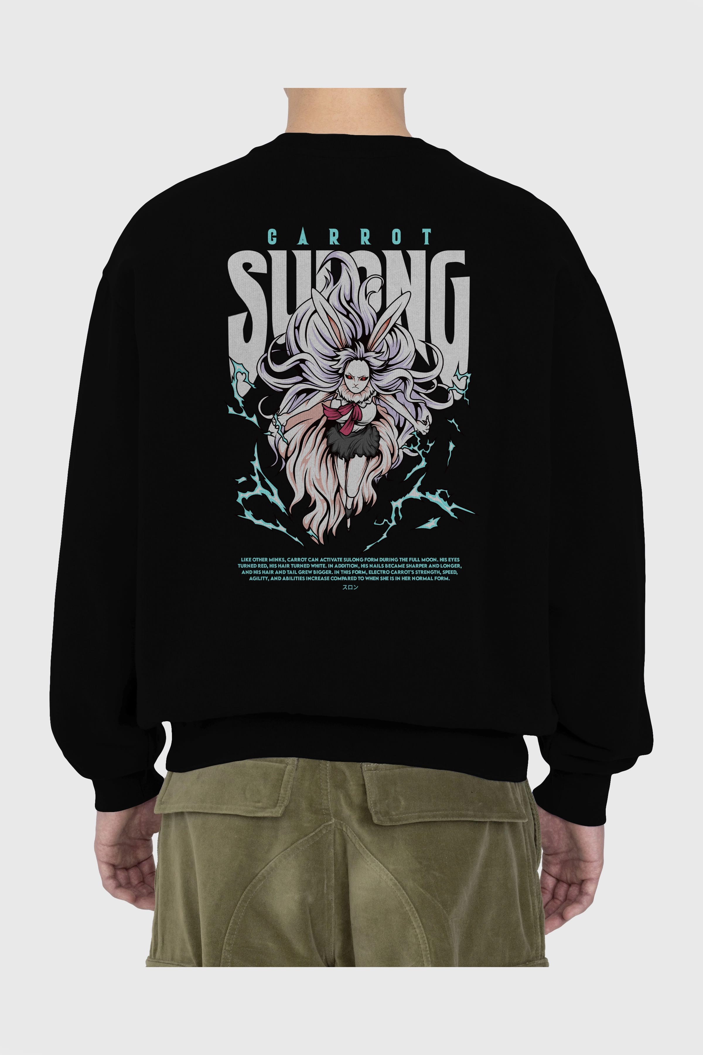 Carrot Sulong Anime Arka Baskılı Oversize Sweatshirt Erkek Kadın Unisex