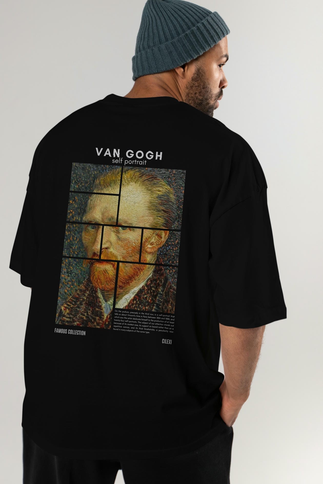 Van Gogh Self Portrait Arka Baskılı Oversize t-shirt Erkek Kadın Bisiklet Yaka Pamuk tişort