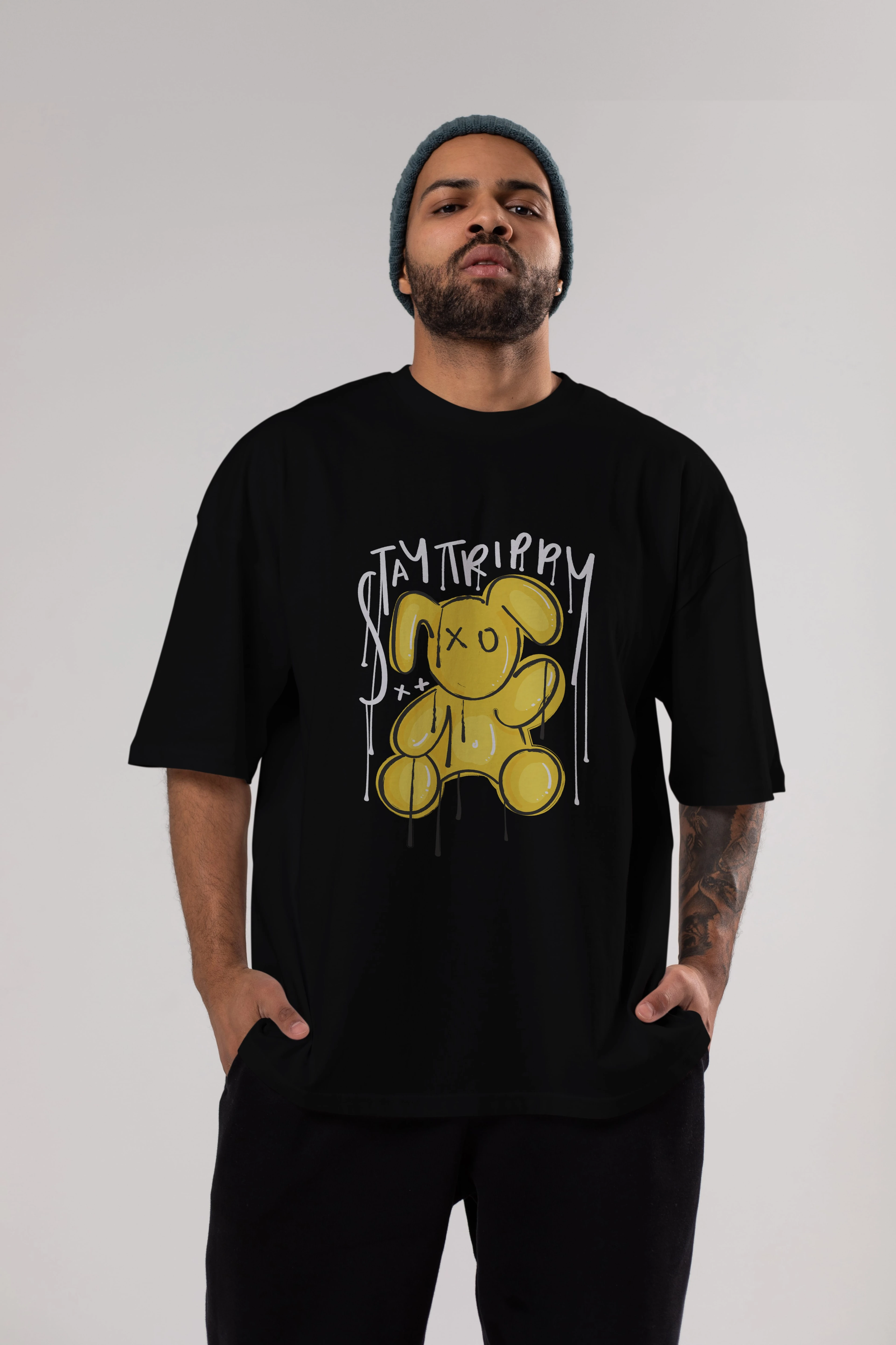 Stay Trippy Bear Ön Baskılı Oversize t-shirt Erkek Kadın Unisex