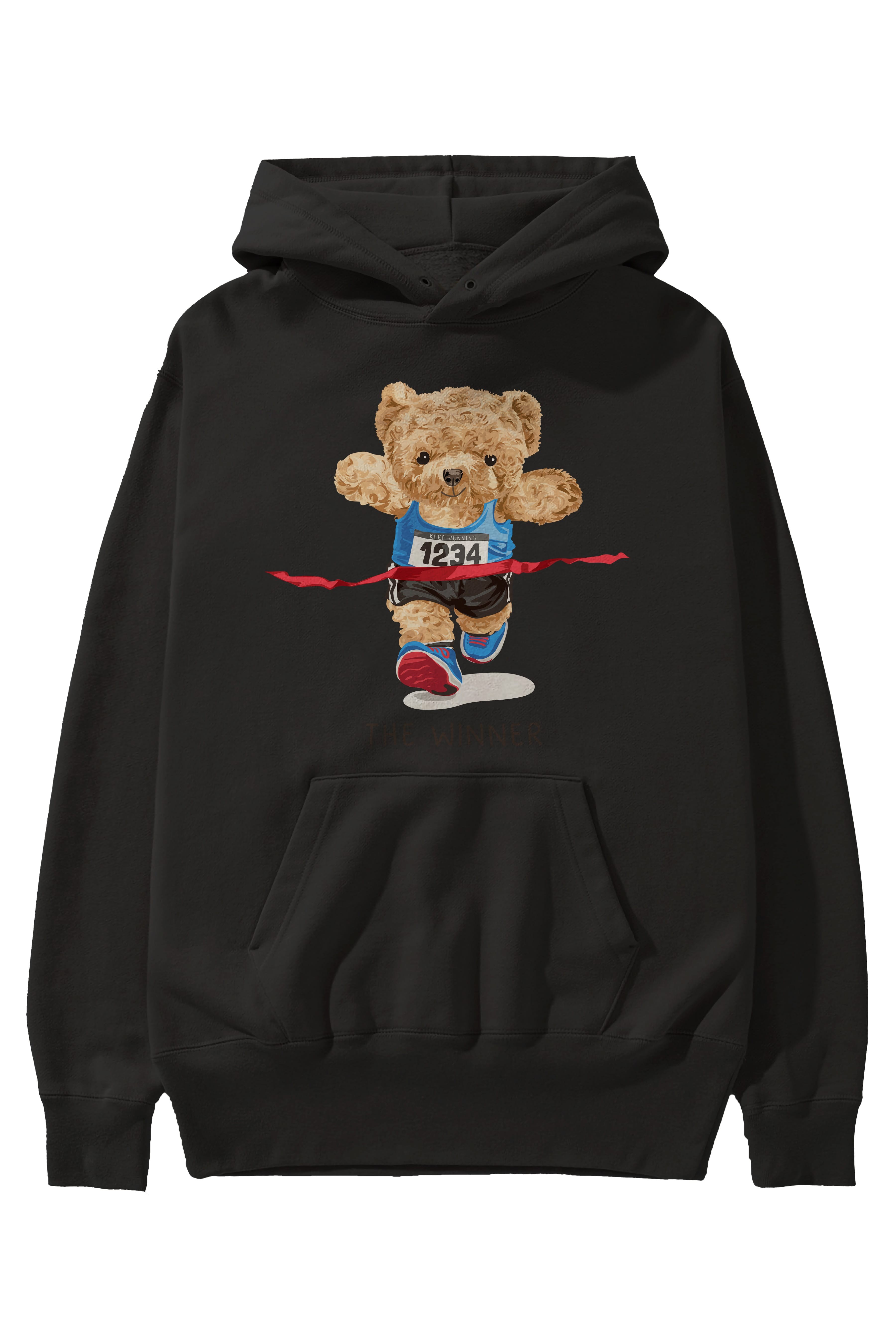 Teddy Bear The Winner Ön Baskılı Hoodie Oversize Kapüşonlu Sweatshirt Erkek Kadın Unisex