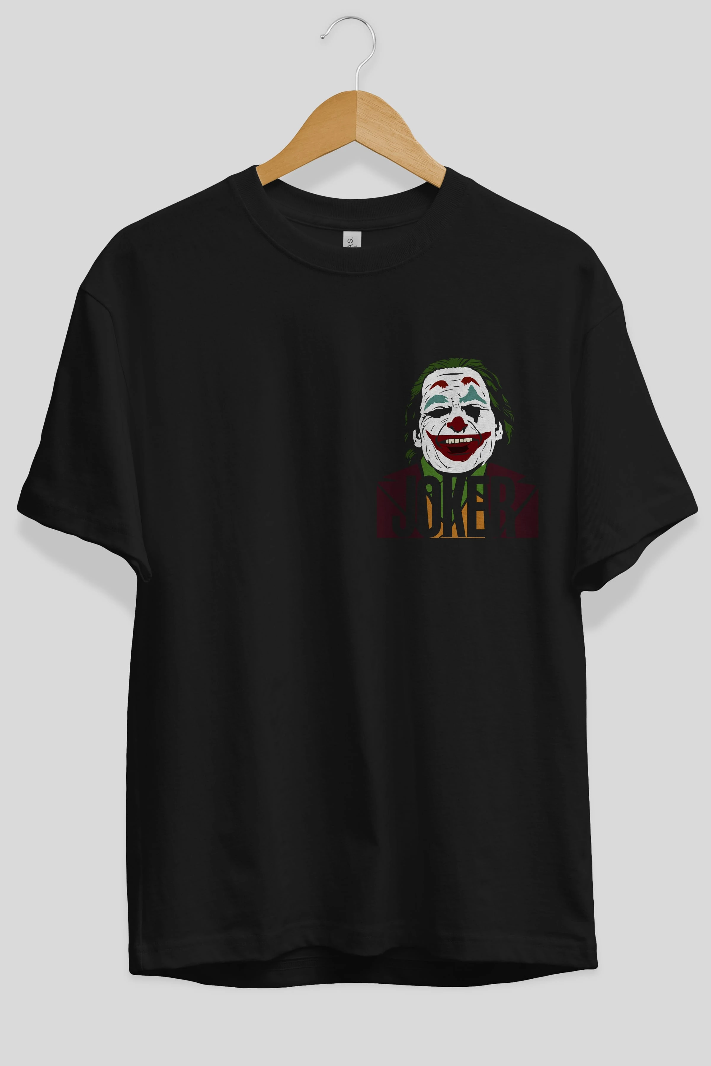Joker (10) Ön Sol Baskılı Oversize t-shirt Erkek Kadın Unisex %100 Pamuk Bisiklet Yaka tişort