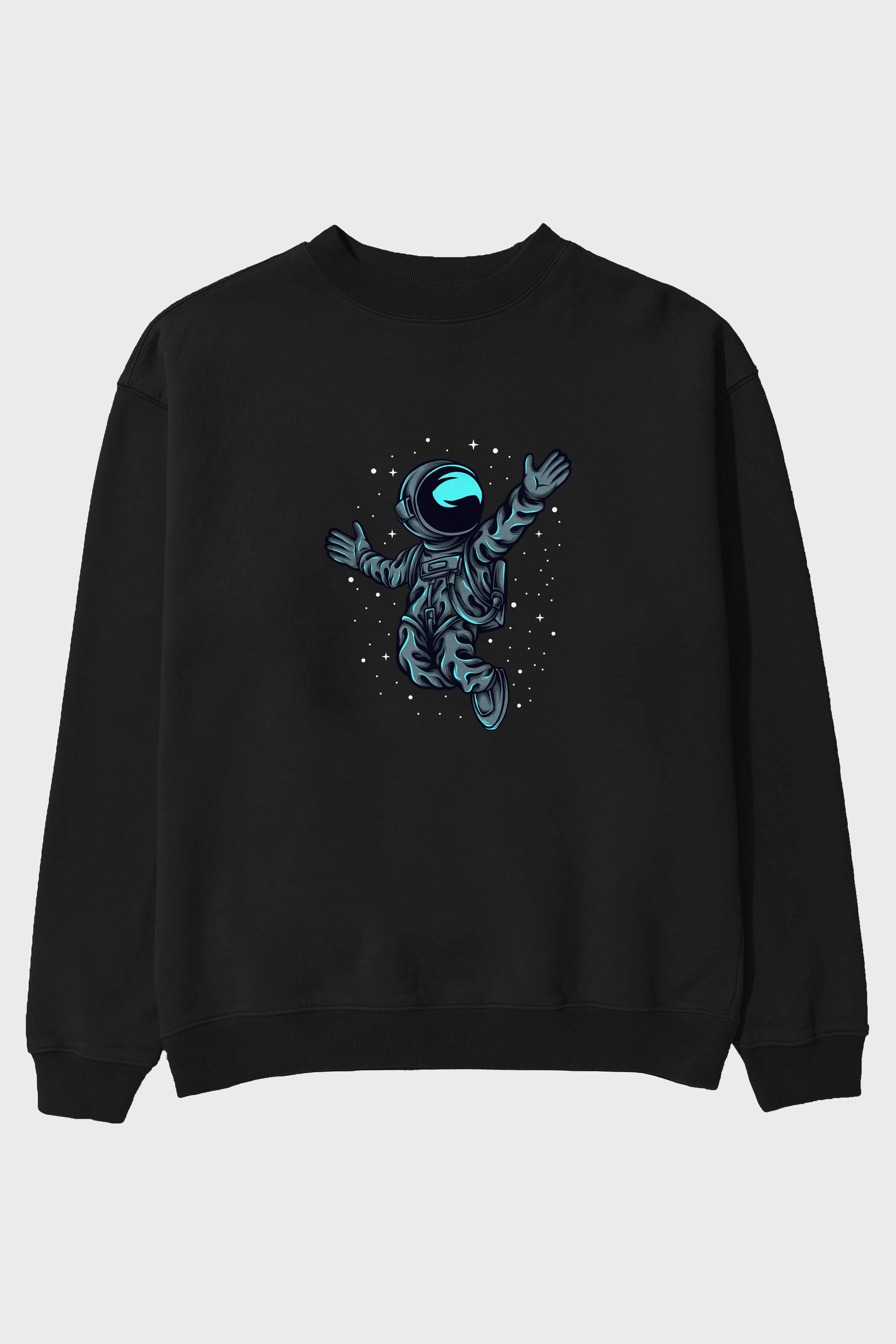 Happy Astronaut Ön Baskılı Oversize Sweatshirt Erkek Kadın Unisex