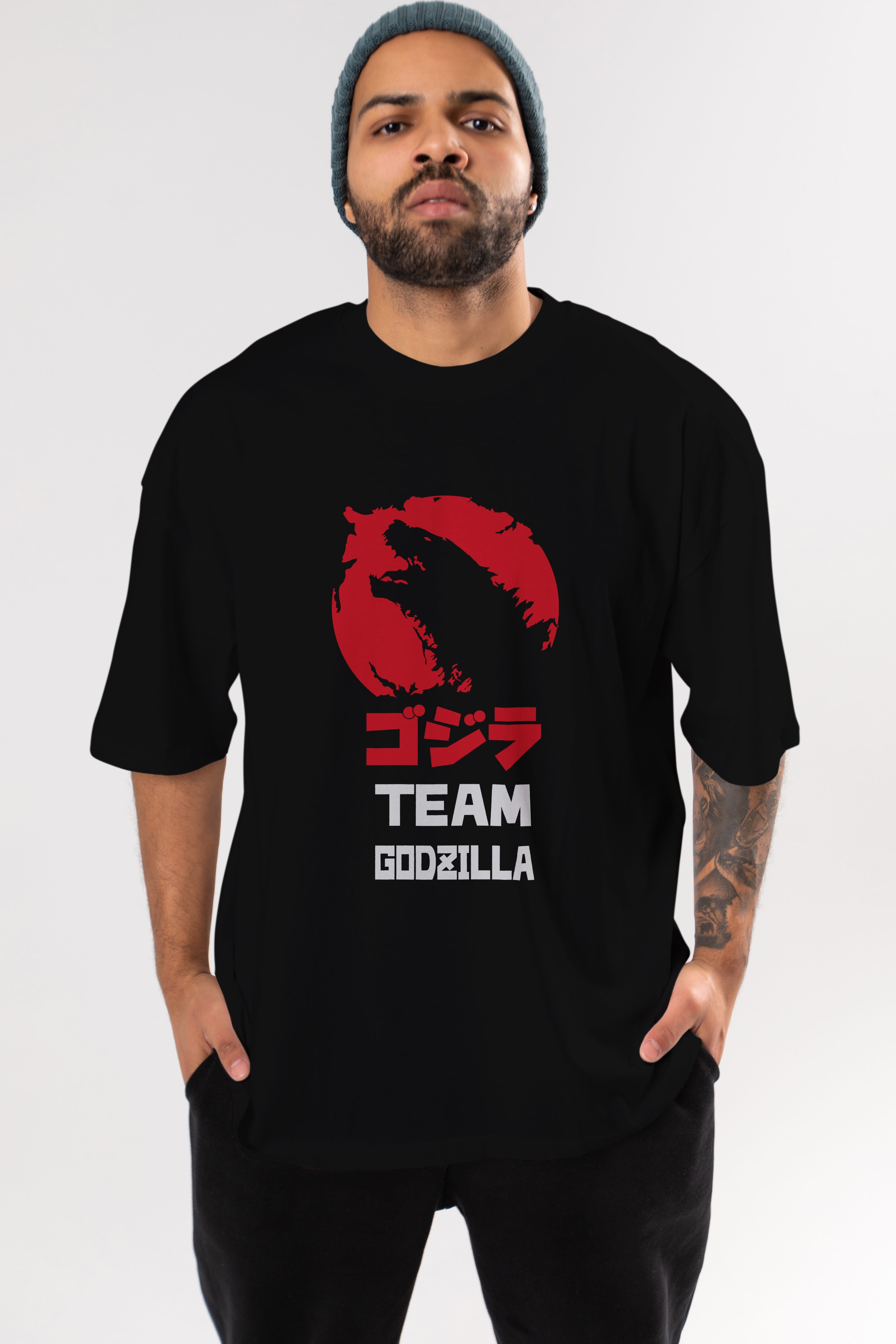 Team Godzilla Ön Baskılı Oversize t-shirt Erkek Kadın Unisex %100 Pamuk Bisiklet Yaka tişort