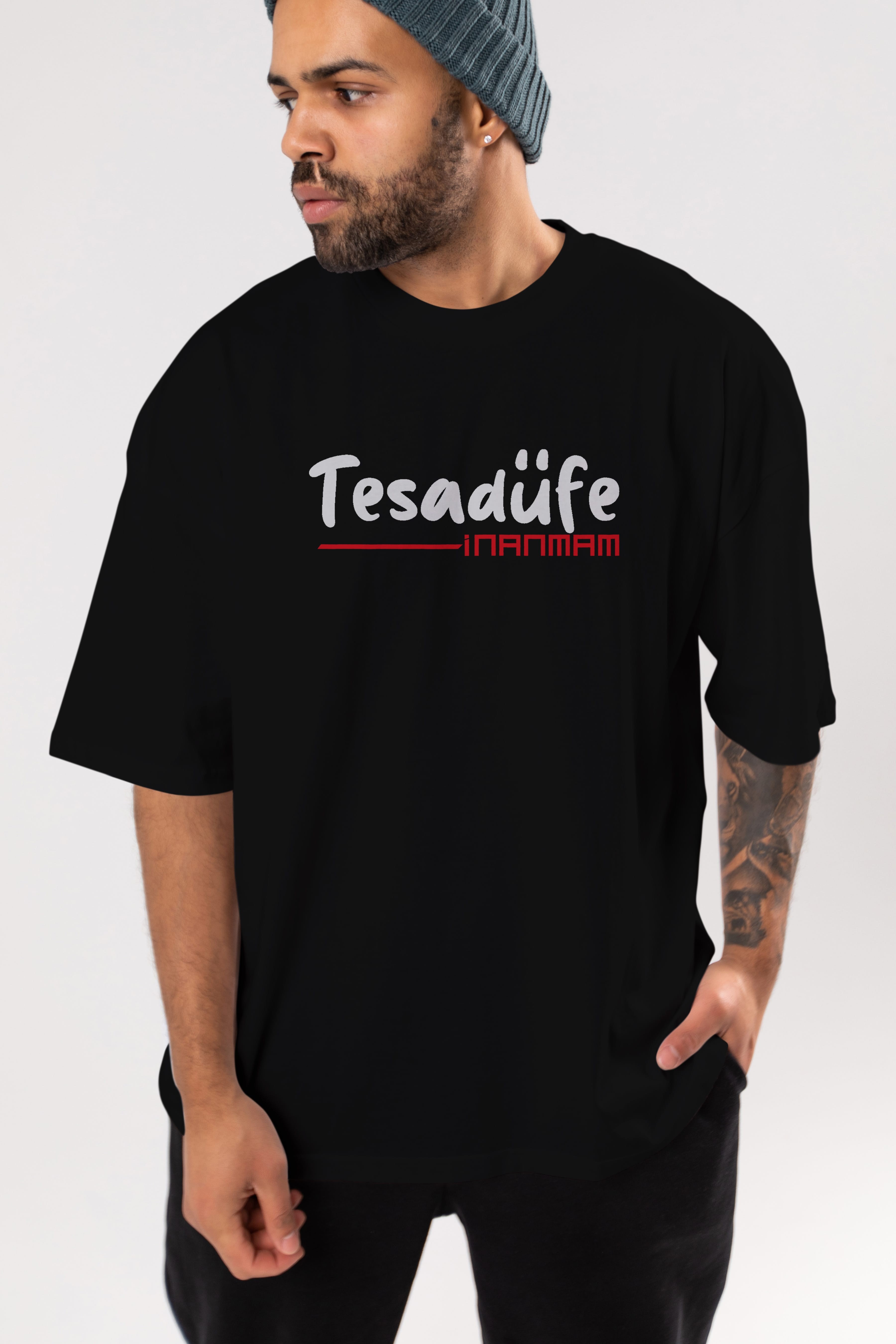 Tesadüfe İnanmam Ön Baskılı Oversize t-shirt %100 pamuk Erkek Kadın Unisex