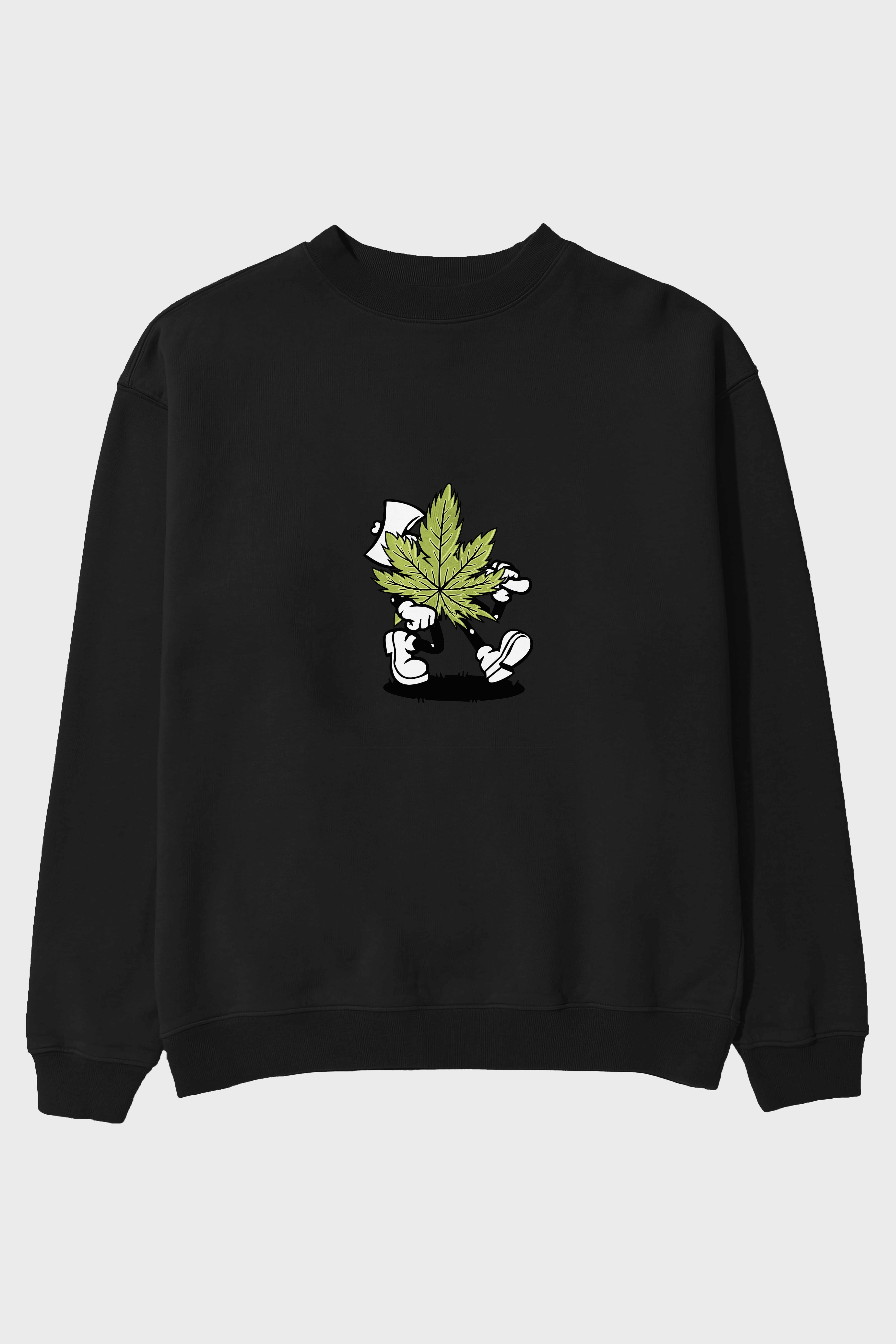 Weed Ön Baskılı Oversize Sweatshirt Erkek Kadın Unisex