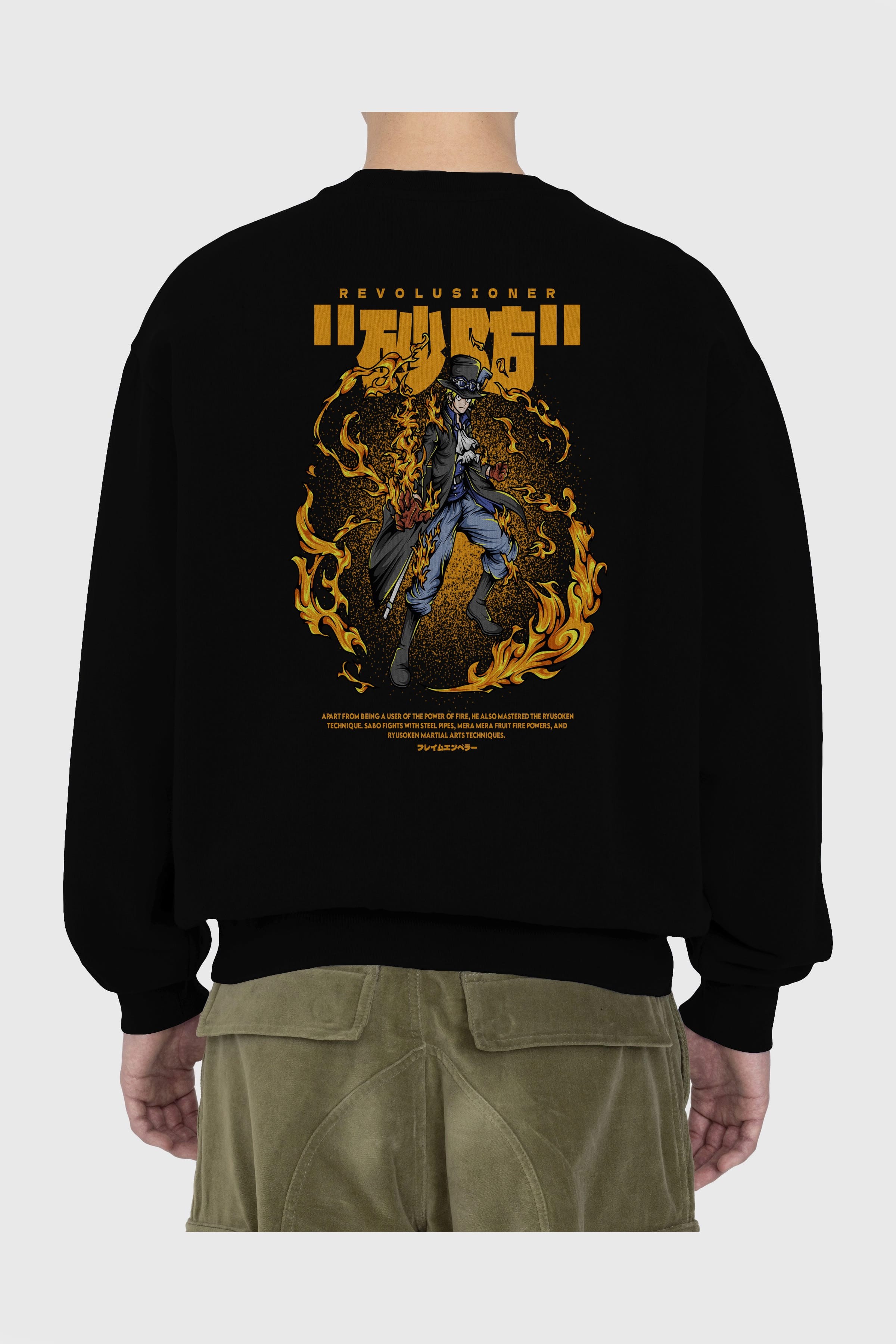 Revolusioner Sabo Anime Arka Baskılı Oversize Sweatshirt Erkek Kadın Unisex