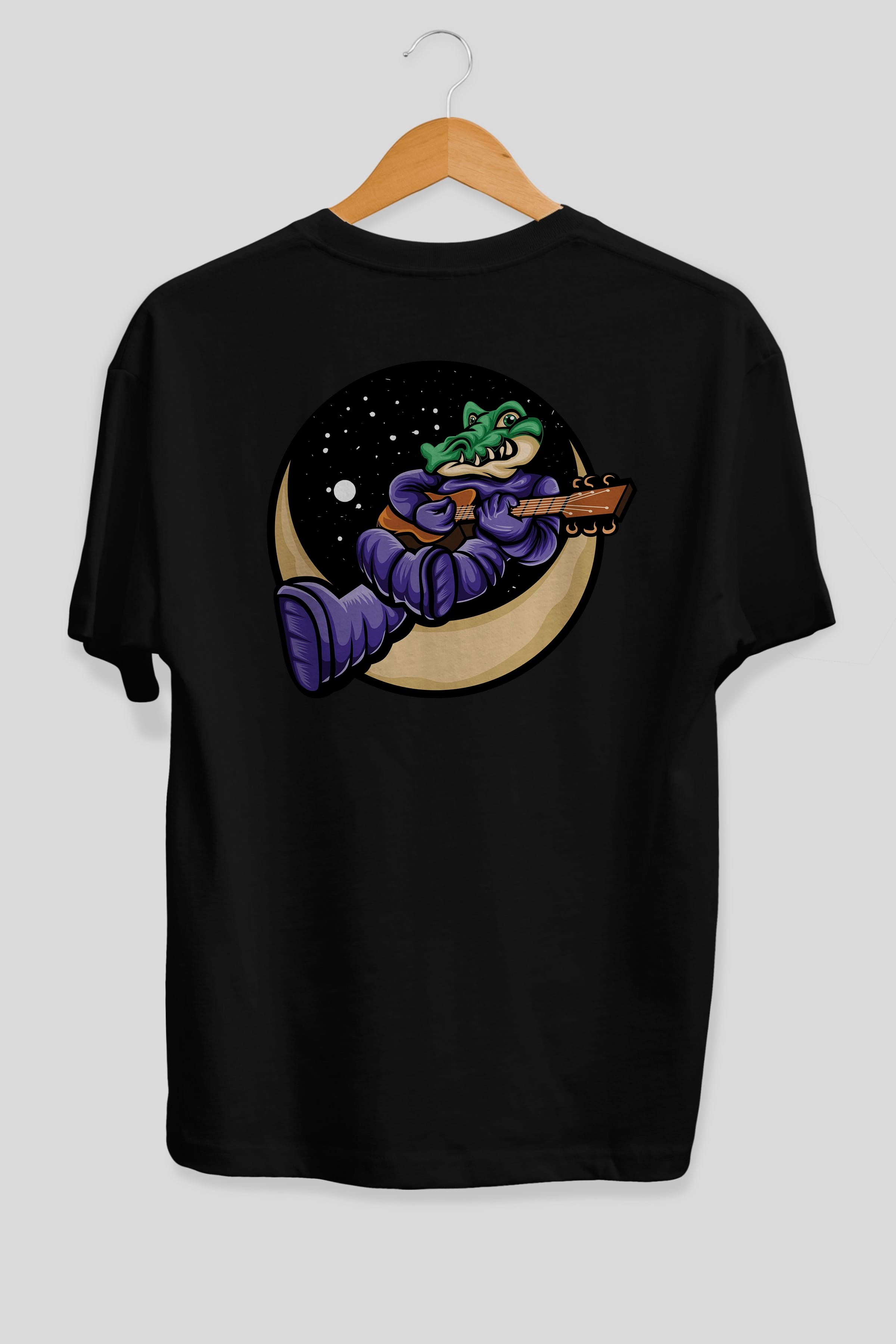 Space Crocodile Arka Baskılı Oversize t-shirt Erkek Kadın Unisex