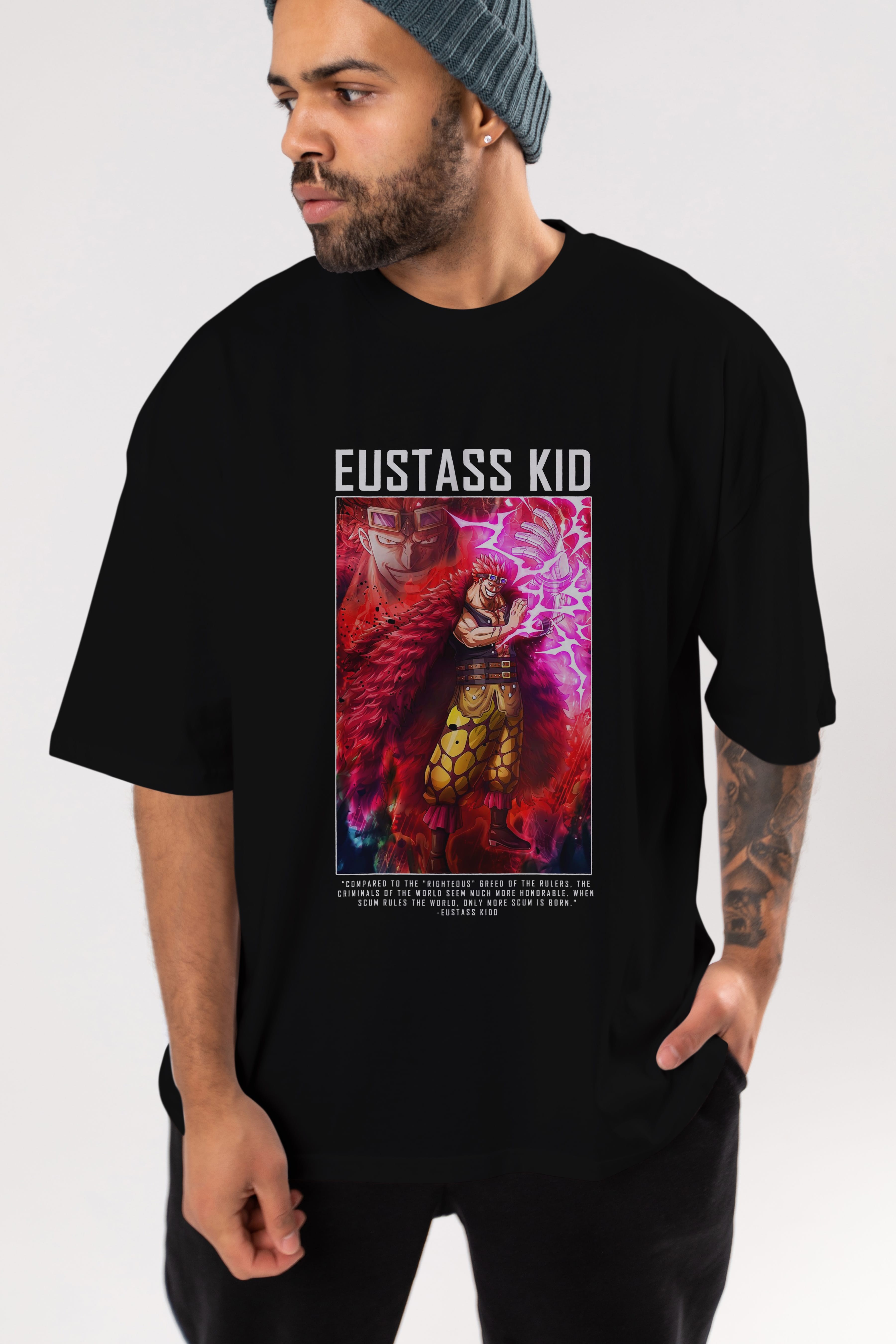 Eustass Kid Anime Ön Baskılı Oversize t-shirt Erkek Kadın Unisex