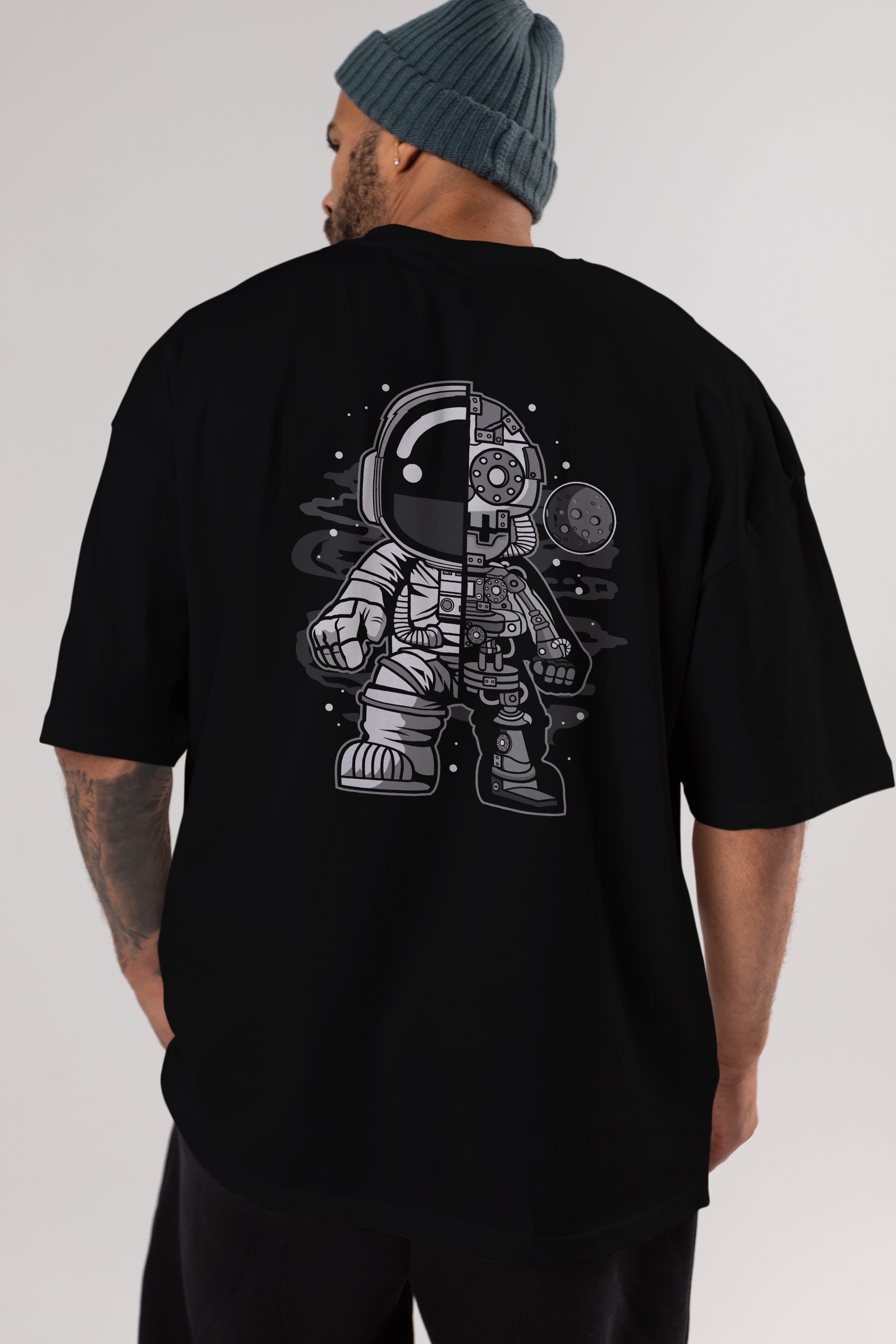 Astronaut Half Robot Arka Baskılı Oversize t-shirt Erkek Kadın Unisex