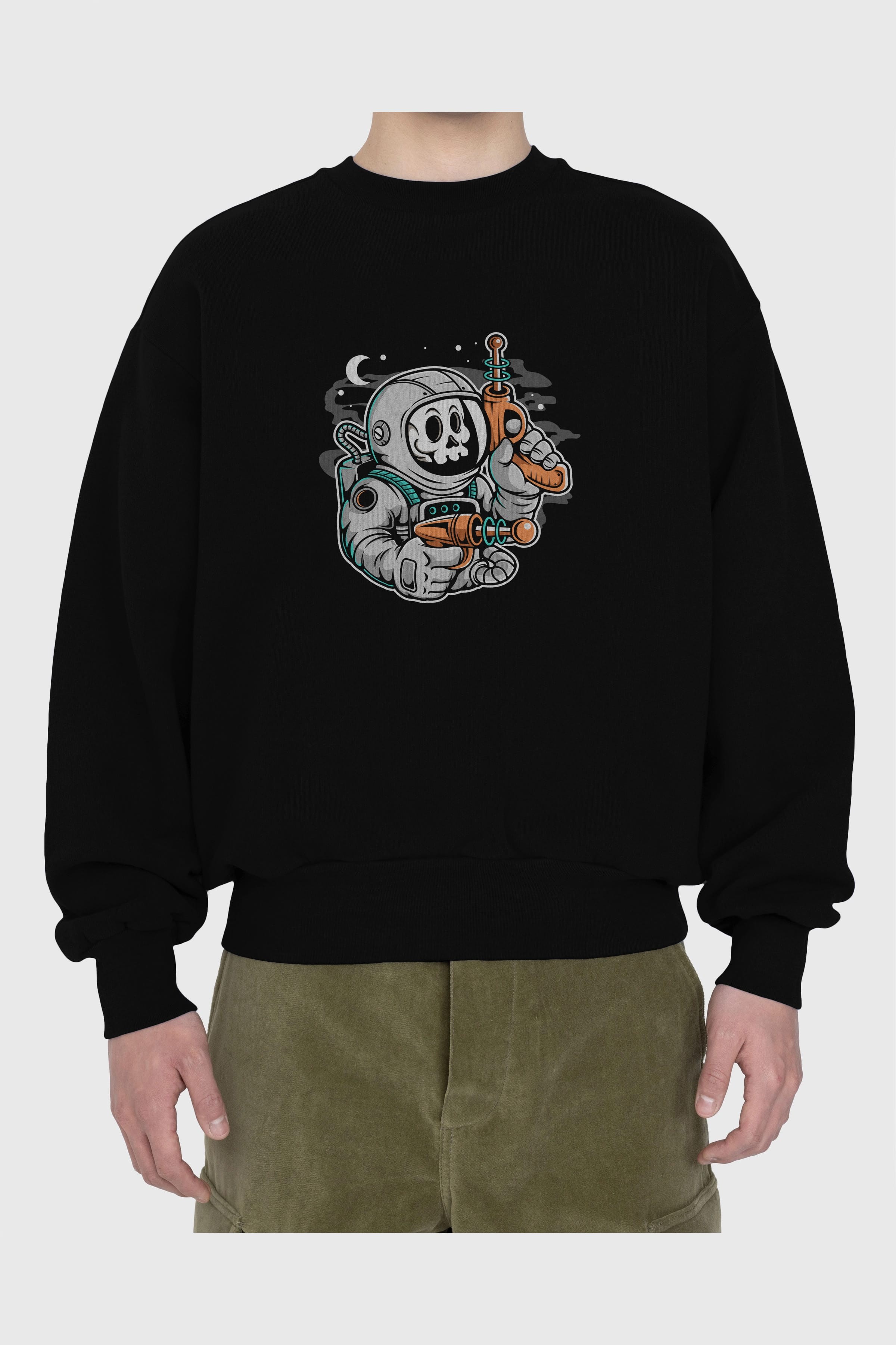 Astronaut Ray Gun Ön Baskılı Oversize Sweatshirt Erkek Kadın Unisex