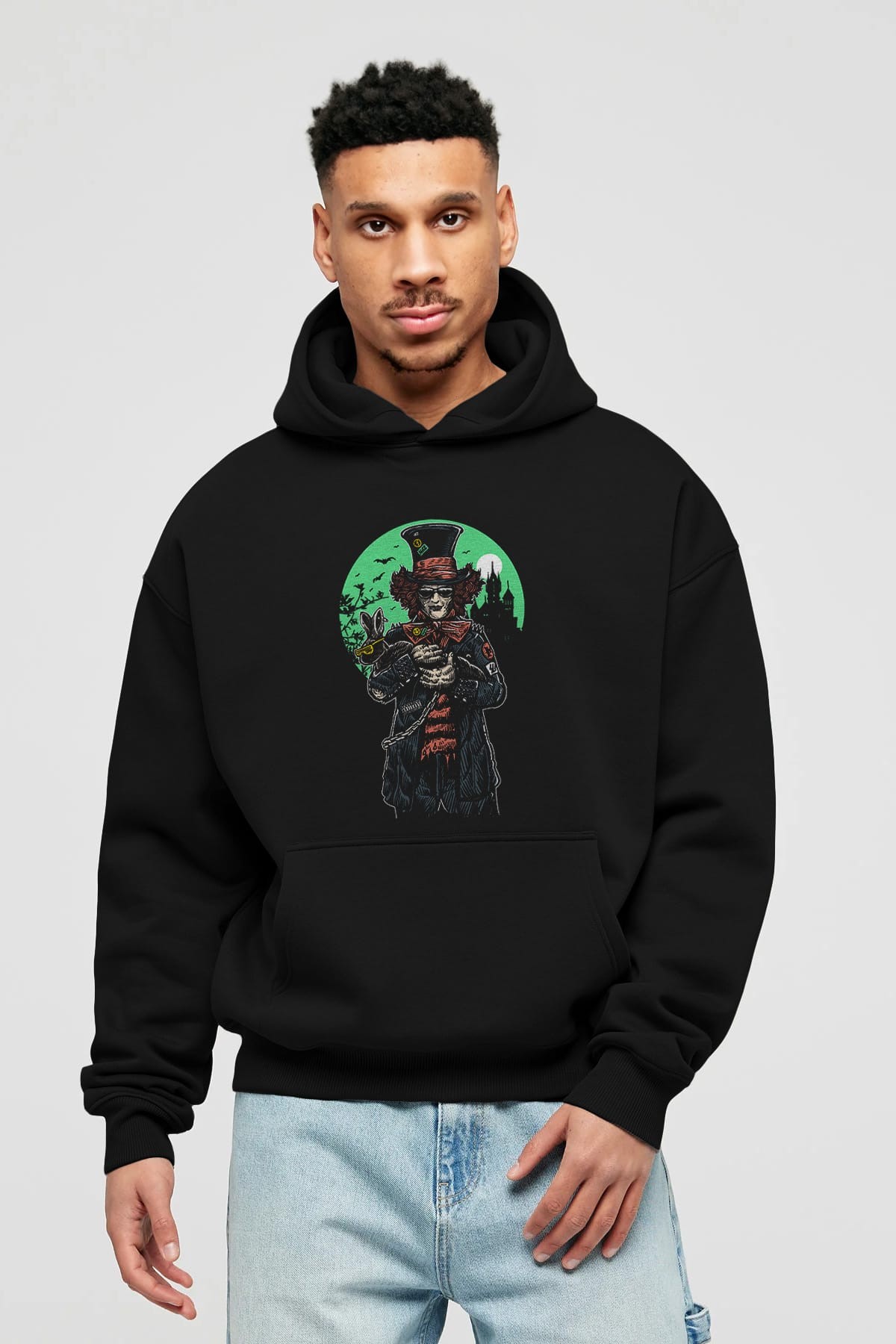 Mad Hatter Ön Baskılı Hoodie Oversize Kapüşonlu Sweatshirt Erkek Kadın Unisex