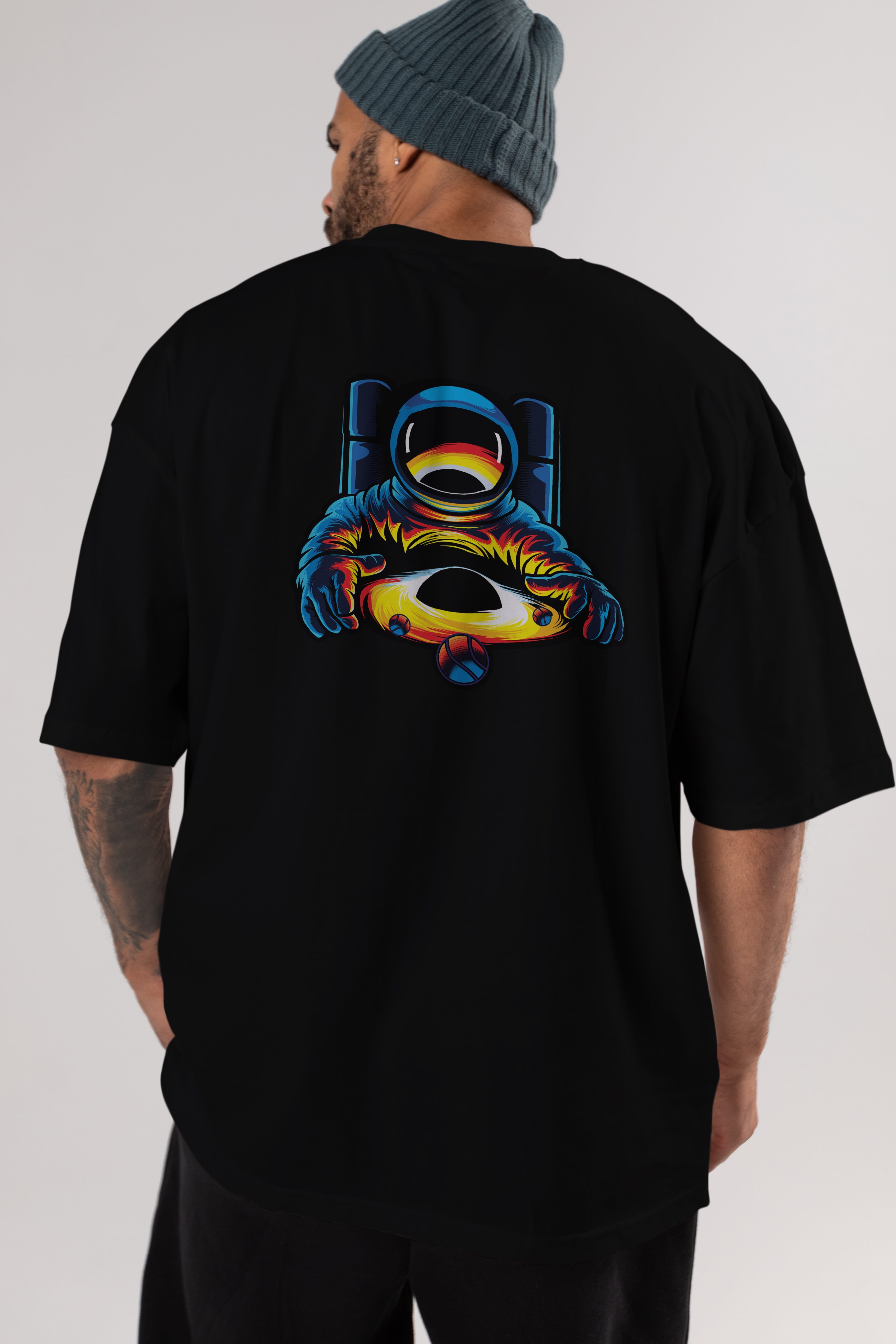 Astronaut & Black Hole Arka Baskılı Oversize t-shirt Erkek Kadın Unisex